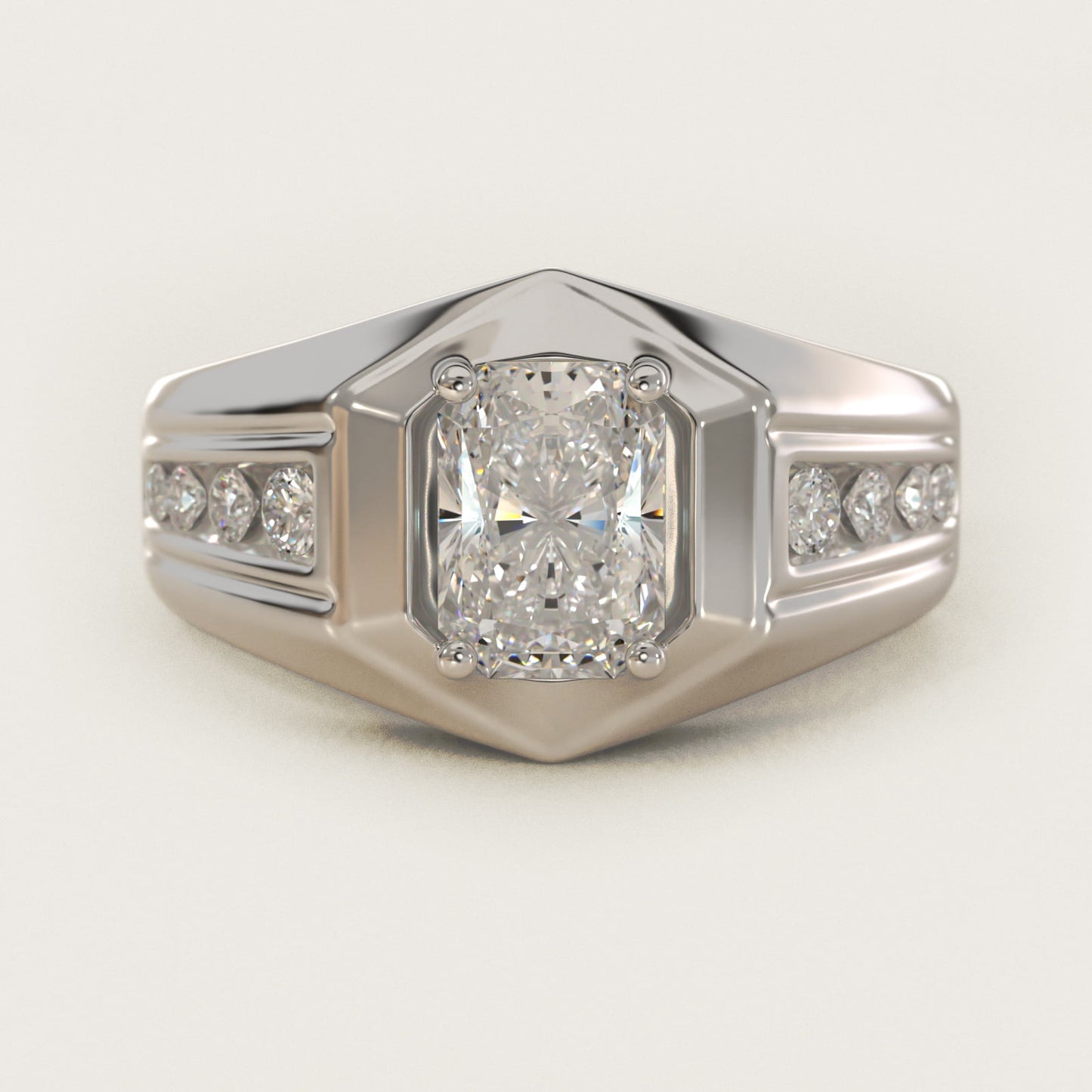 Men's Hexagon Diamond Channel Engagement Ring in 14k White Gold (3/8 ct. tw.) - Radiant Center