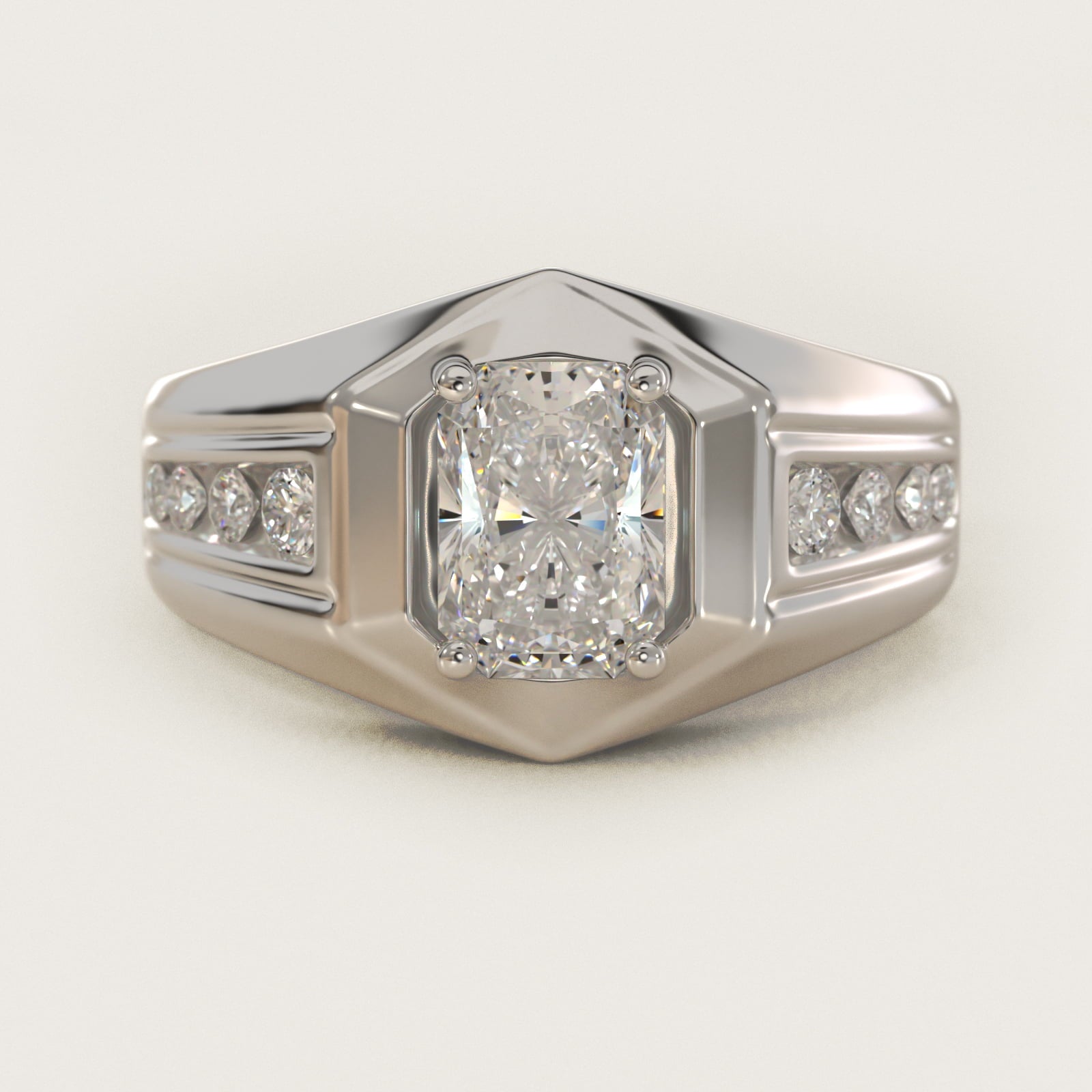 Men's Hexagon Diamond Channel Engagement Ring in 14k White Gold (3/8 ct. tw.) - Radiant Center