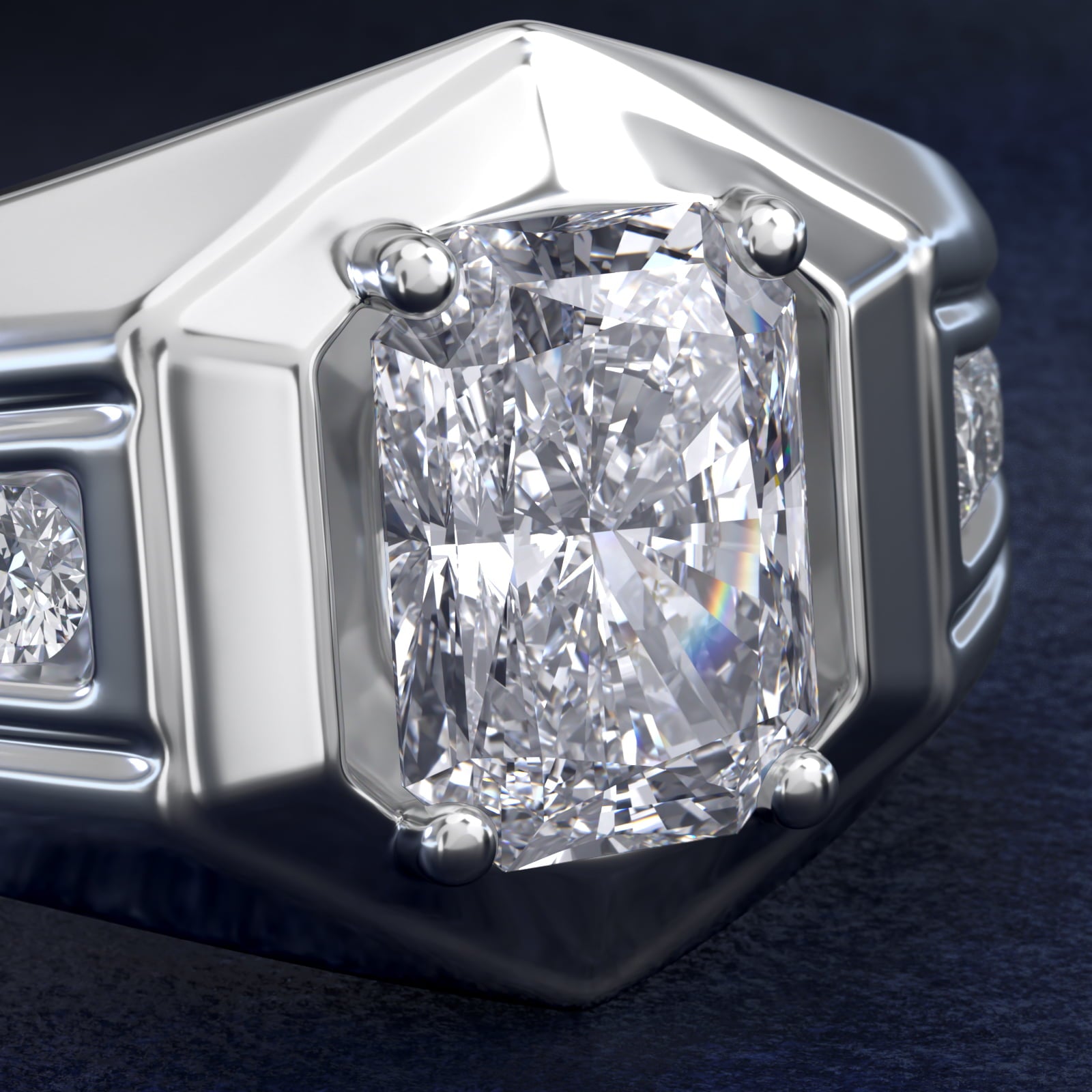 Men's Hexagon Diamond Channel Engagement Ring in 14k White Gold (3/8 ct. tw.) - Radiant Center