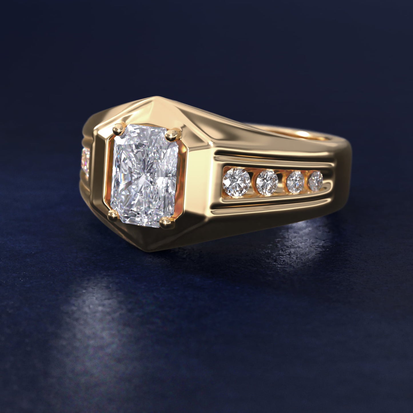 Men's Hexagon Diamond Channel Engagement Ring in 14k Yellow Gold (3/8 ct. tw.) - Radiant Center