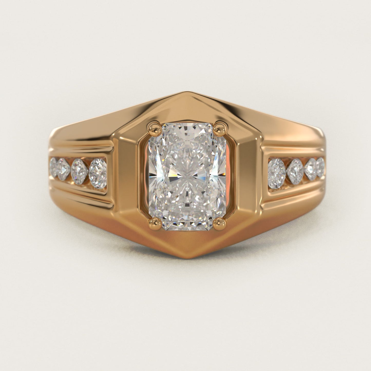 Men's Hexagon Diamond Channel Engagement Ring in 14k Yellow Gold (3/8 ct. tw.) - Radiant Center