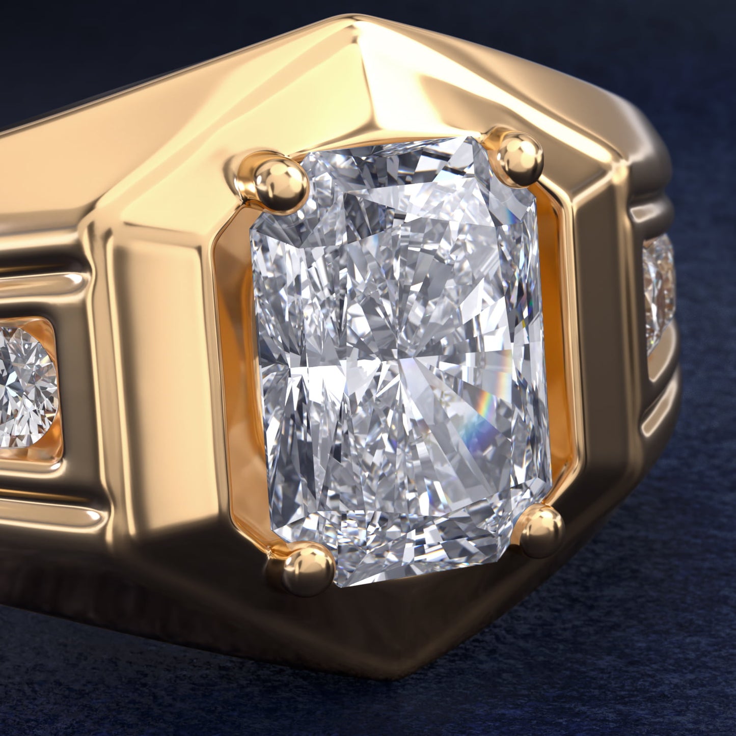 Men's Hexagon Diamond Channel Engagement Ring in 14k Yellow Gold (3/8 ct. tw.) - Radiant Center