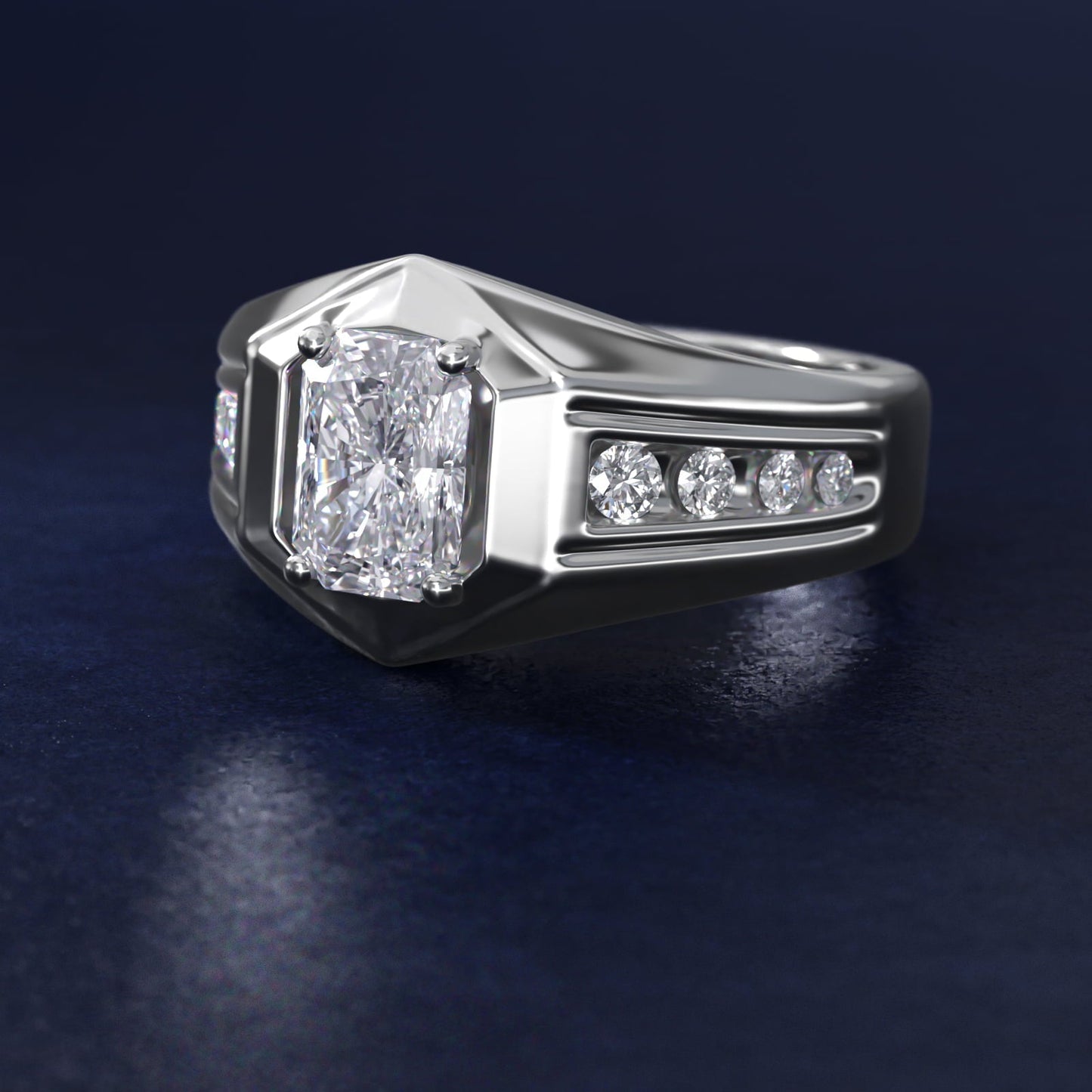Men's Hexagon Diamond Channel Engagement Ring in Platinum (3/8 ct. tw.) - Radiant Center
