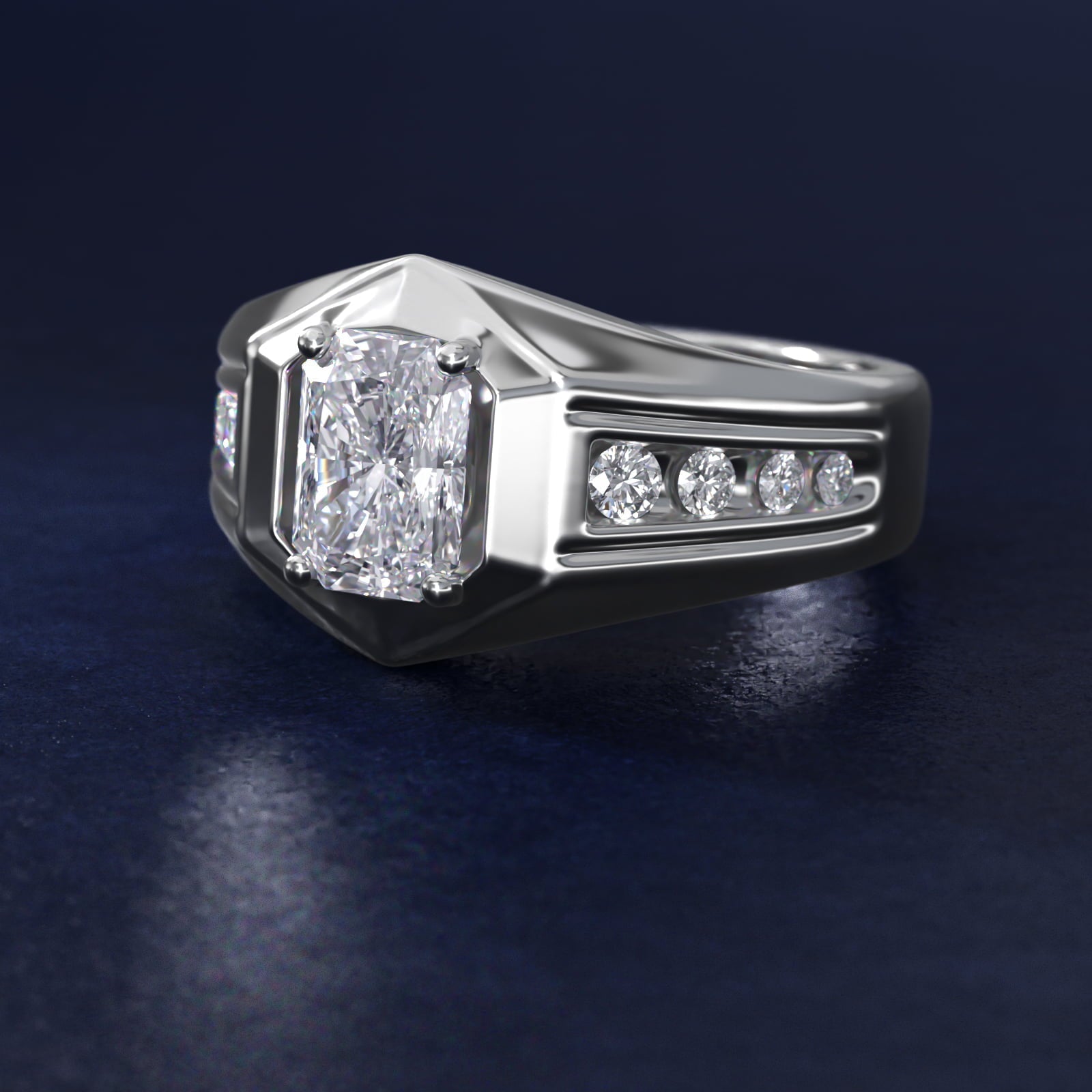 Men's Hexagon Diamond Channel Engagement Ring in Platinum (3/8 ct. tw.) - Radiant Center