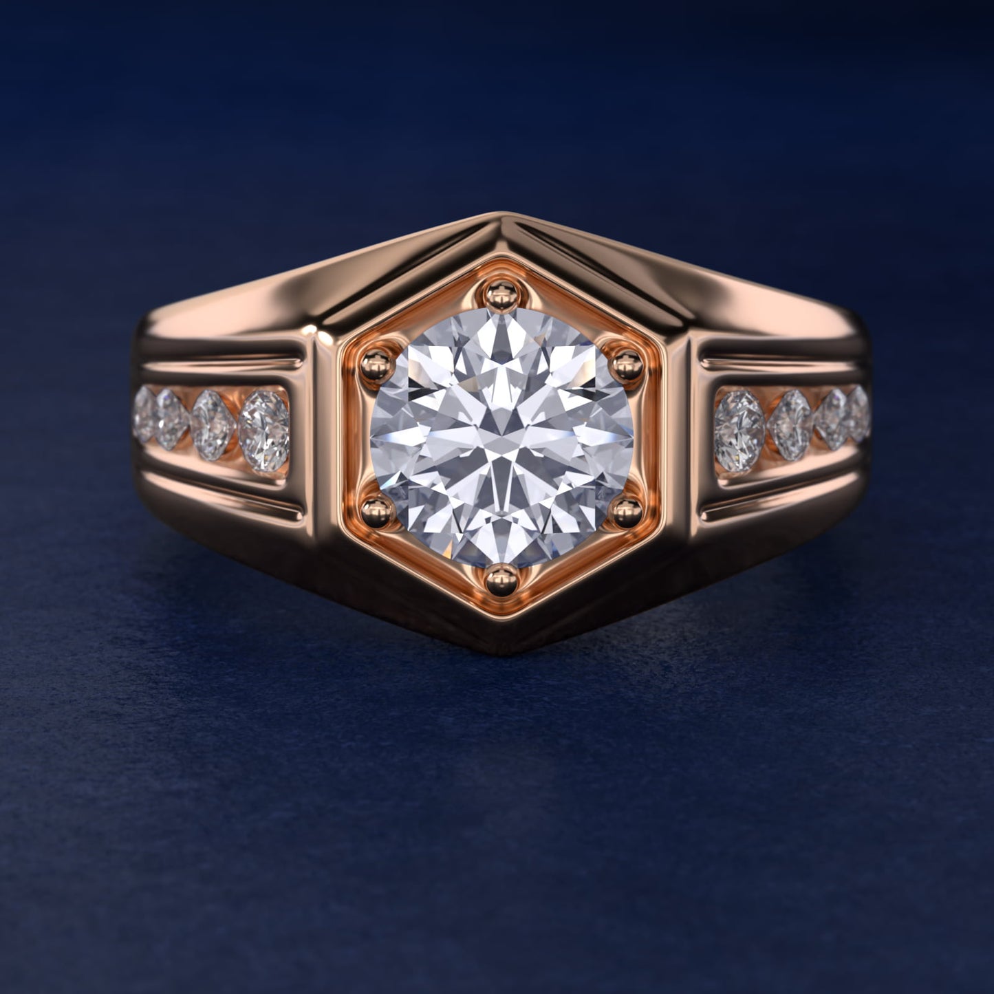 Men's Hexagon Diamond Channel Engagement Ring in 14k Rose Gold (3/8 ct. tw.) - Round Center