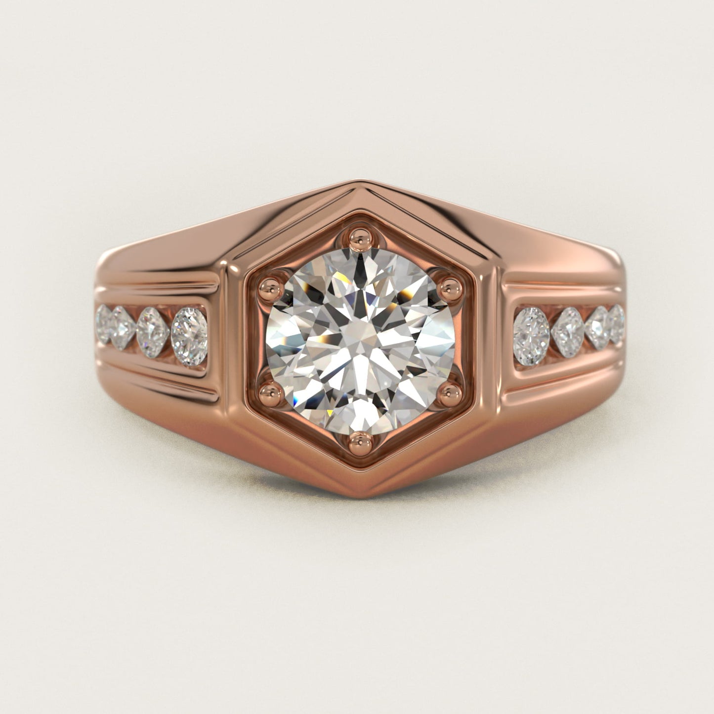 Men's Hexagon Diamond Channel Engagement Ring in 14k Rose Gold (3/8 ct. tw.) - Round Center