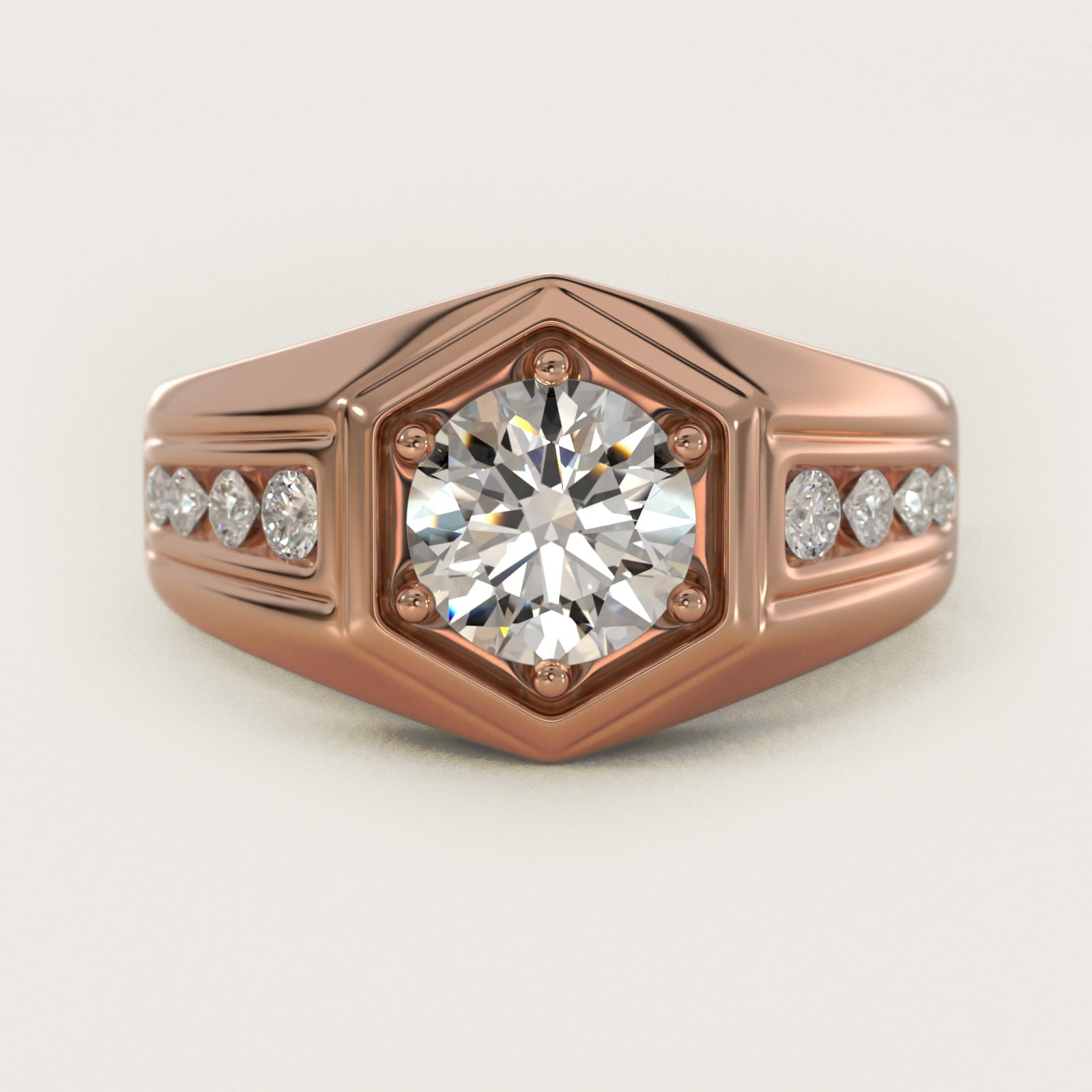 Men's Hexagon Diamond Channel Engagement Ring in 14k Rose Gold (3/8 ct. tw.) - Round Center