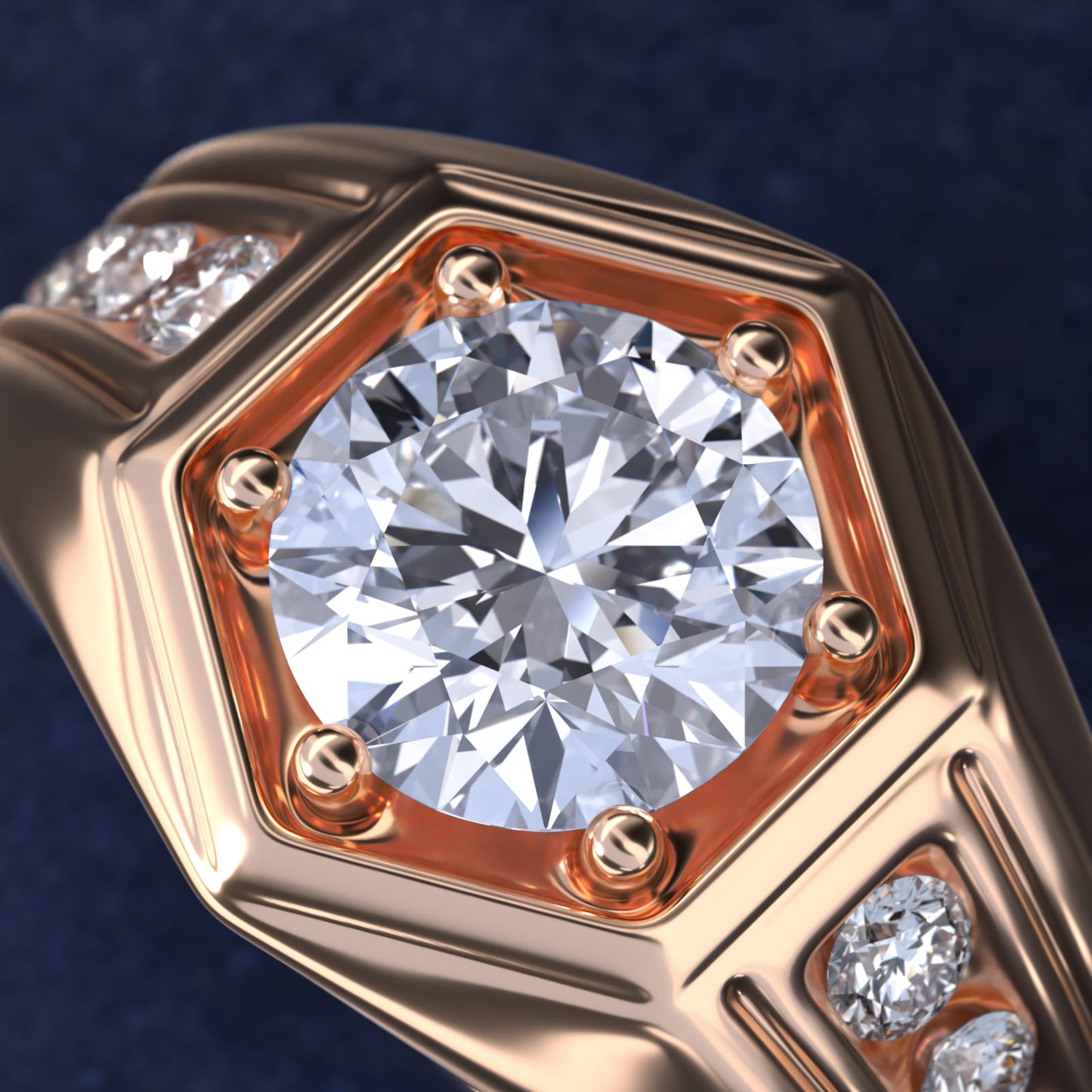 Men's Hexagon Diamond Channel Engagement Ring in 14k Rose Gold (3/8 ct. tw.) - Round Center