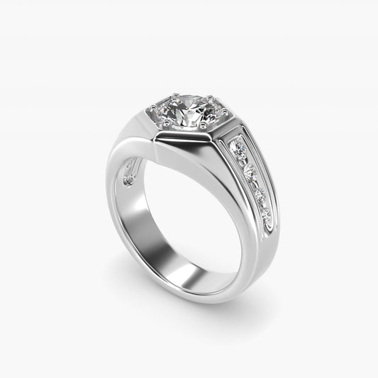 Men's Hexagon Diamond Channel Engagement Ring in 14k White Gold (3/8 ct. tw.) - Round Center