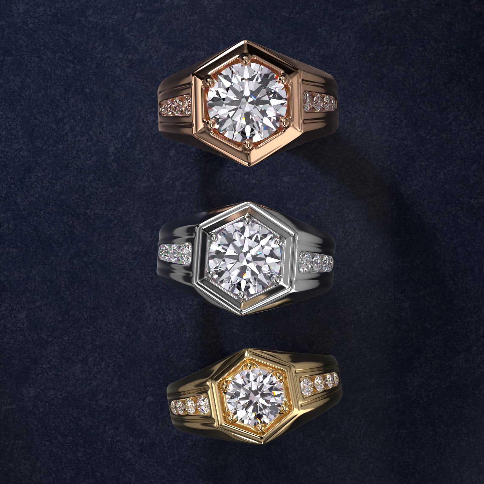 Men's Hexagon Diamond Channel Engagement Ring in 14k White Gold (3/8 ct. tw.) - Round Center