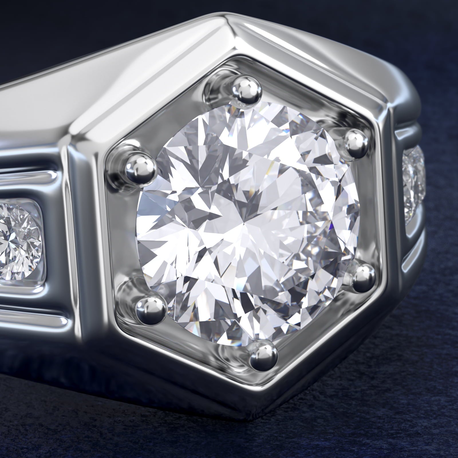 Men's Hexagon Diamond Channel Engagement Ring in 14k White Gold (3/8 ct. tw.) - Round Center