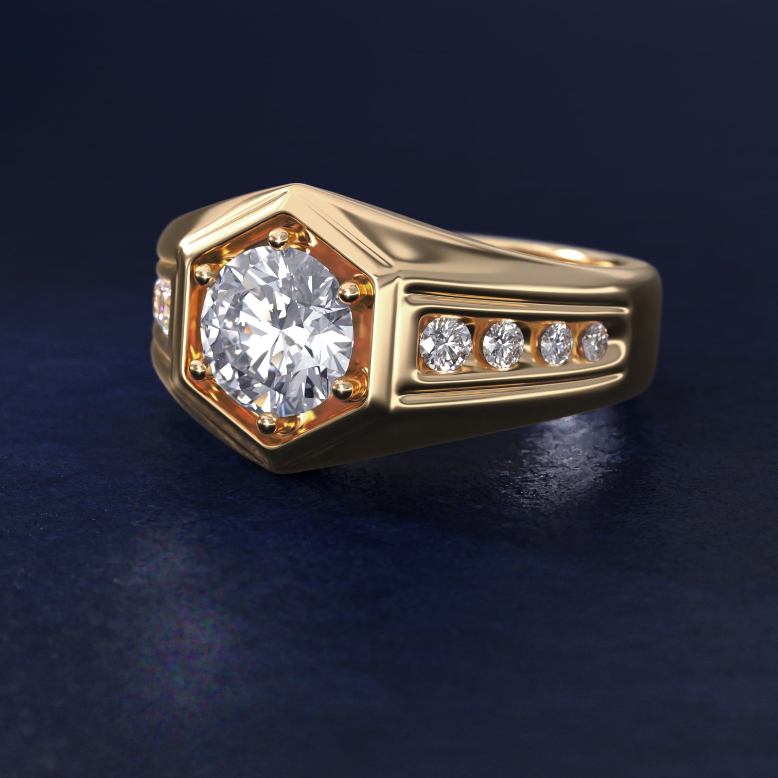 Men's Hexagon Diamond Channel Engagement Ring in 14k Yellow Gold (3/8 ct. tw.) - Round Center