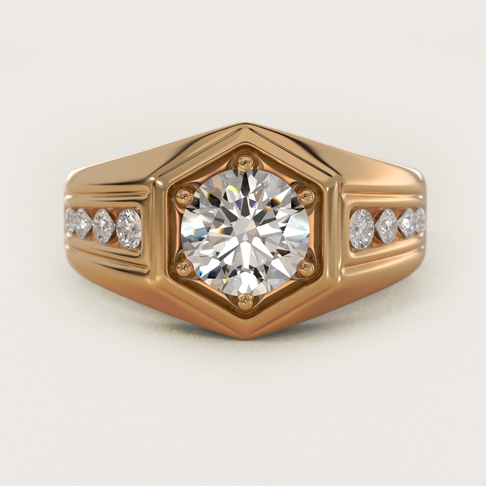 Men's Hexagon Diamond Channel Engagement Ring in 14k Yellow Gold (3/8 ct. tw.) - Round Center