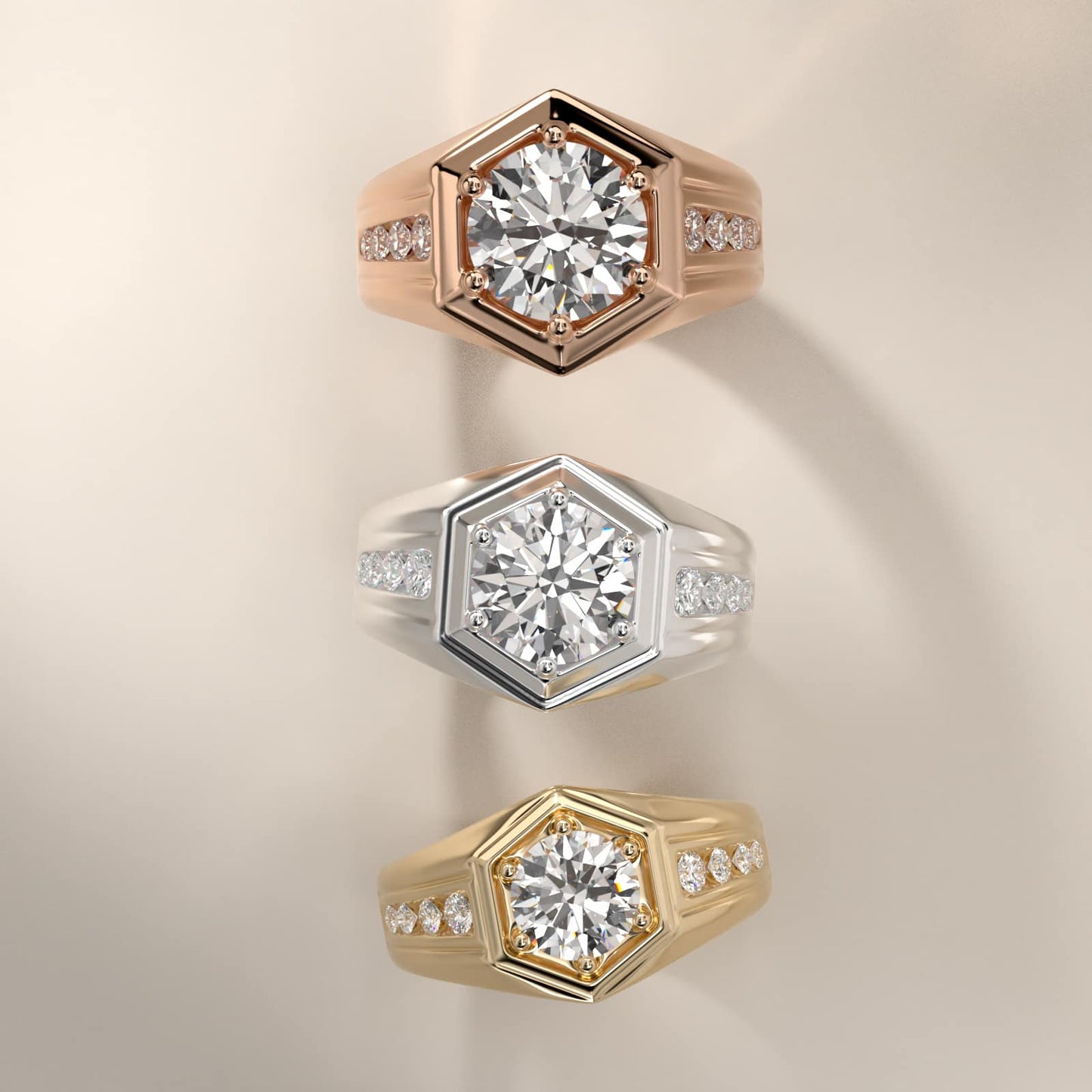 Men's Hexagon Diamond Channel Engagement Ring in 14k Yellow Gold (3/8 ct. tw.) - Round Center