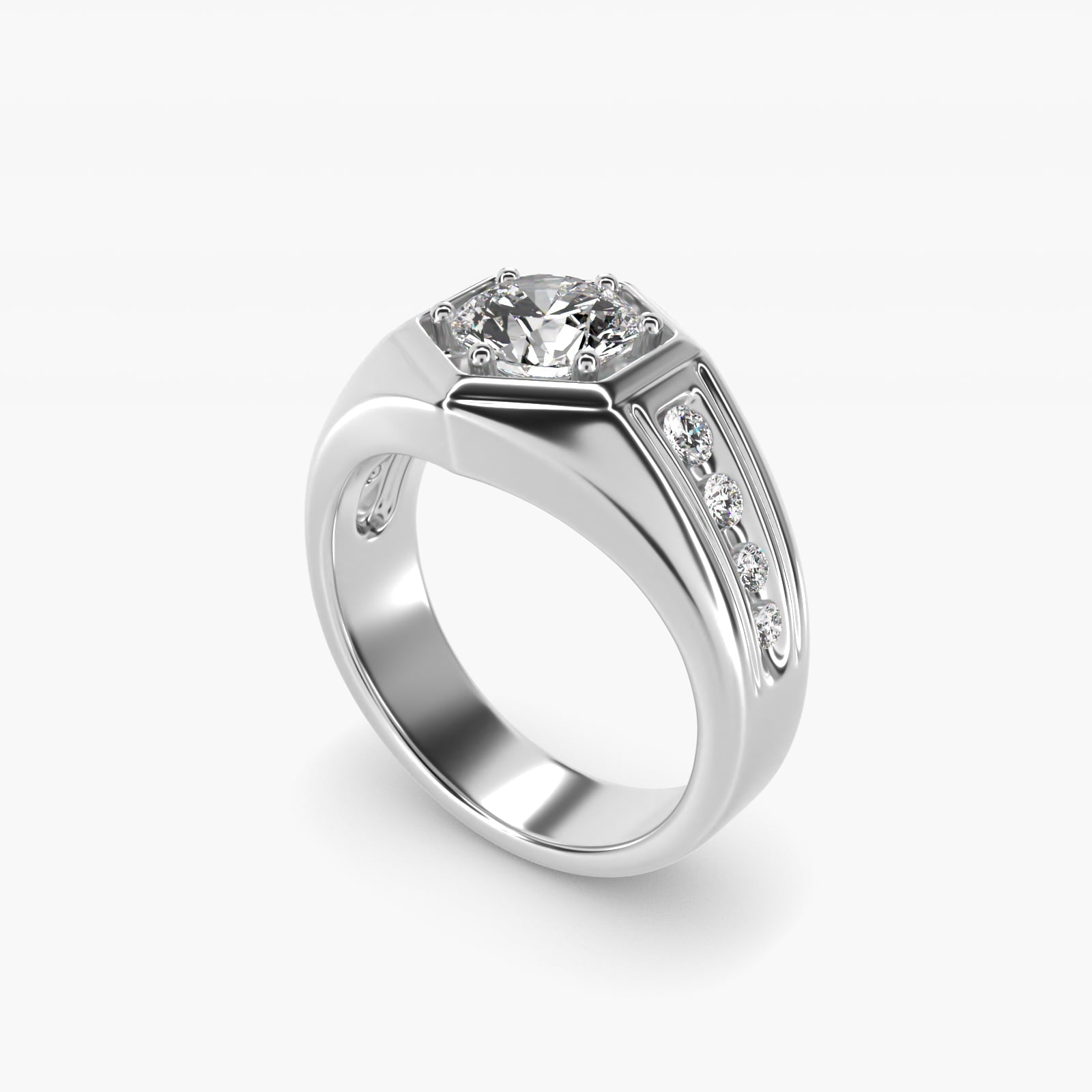 Men's Hexagon Diamond Channel Engagement Ring in Platinum (3/8 ct. tw.) - Round Center