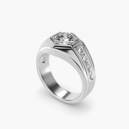 Men's Hexagon Diamond Channel Engagement Ring in Platinum (3/8 ct. tw.) - Round Center