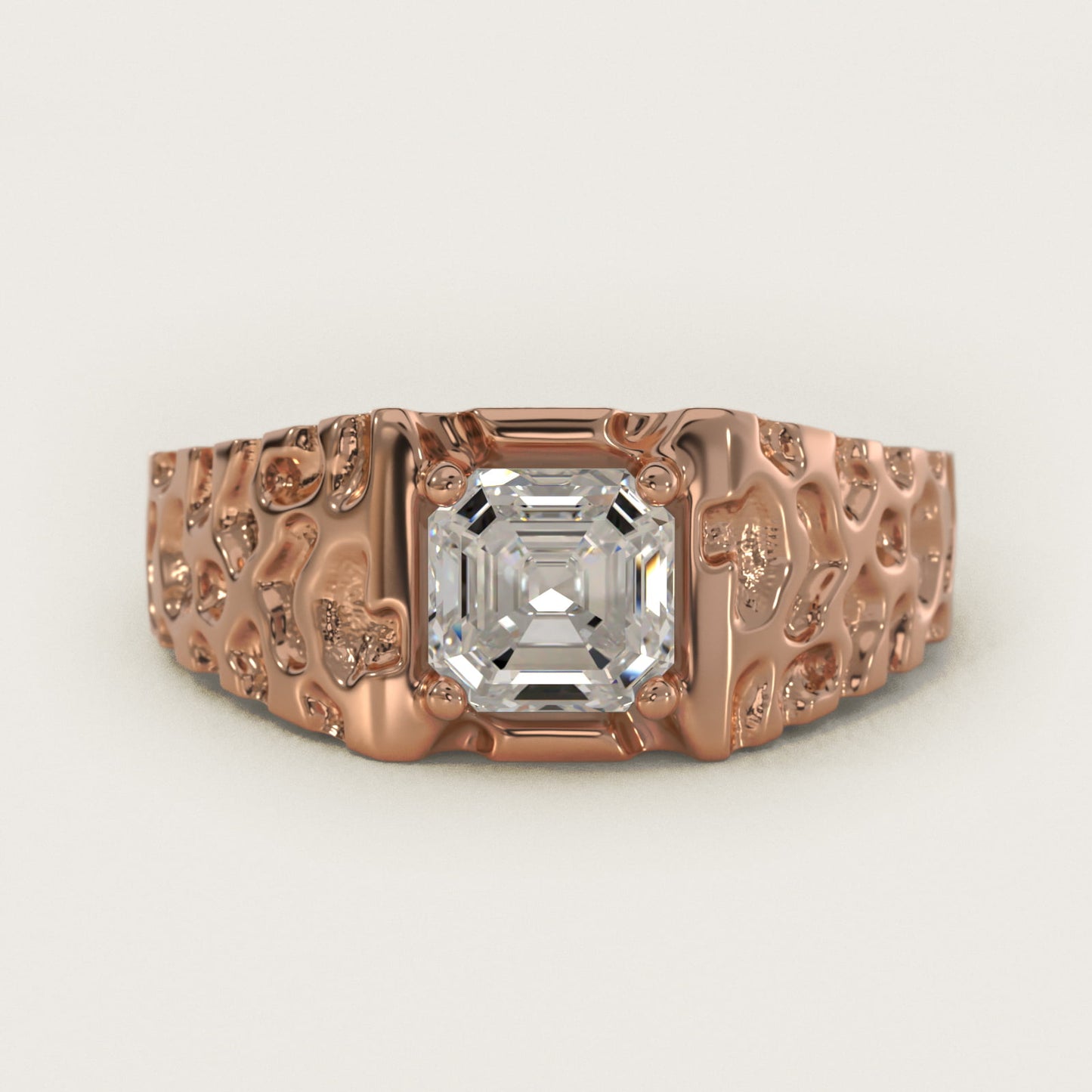 Men's Nugget Engagement Ring in 14k Rose Gold - Asscher Center