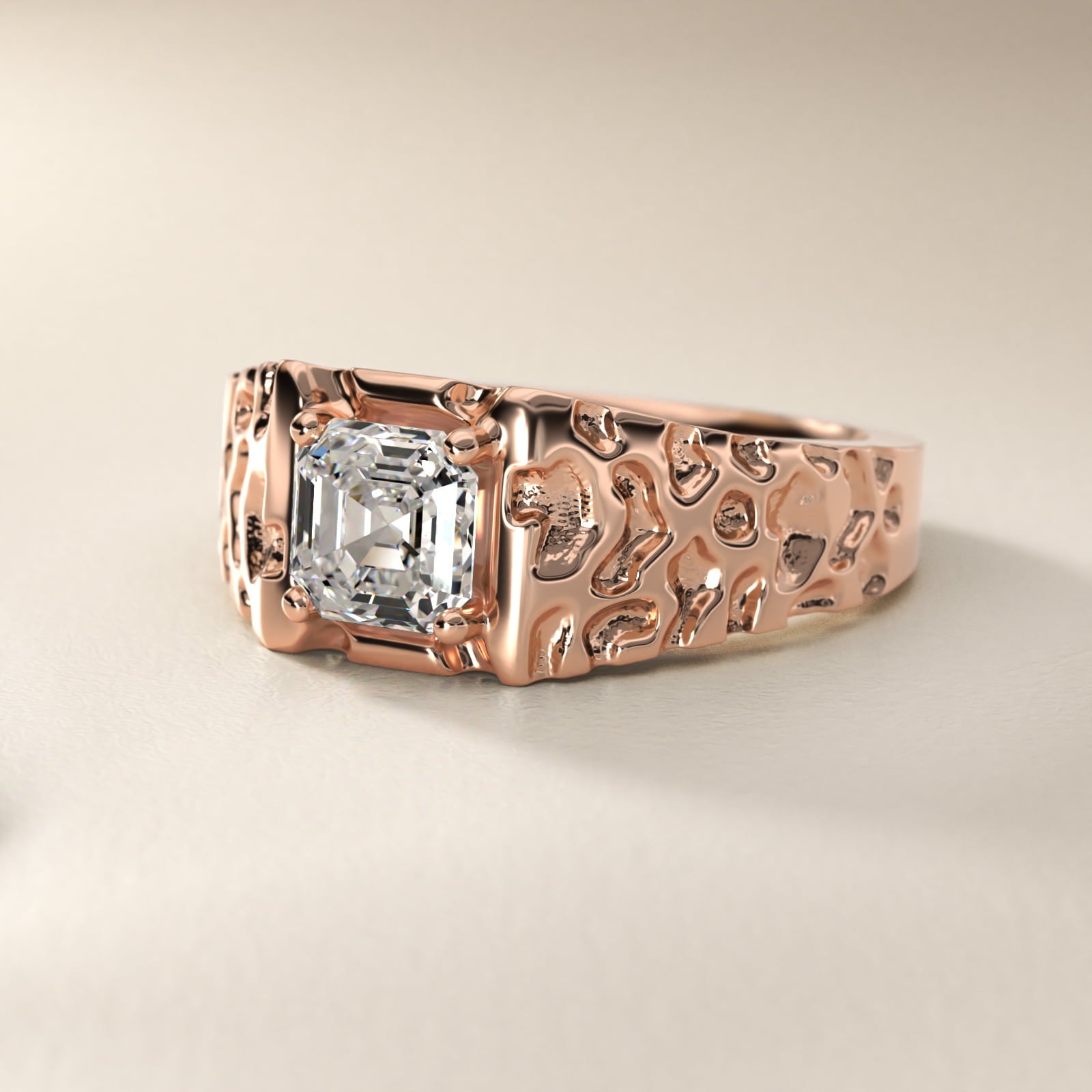 Men's Nugget Engagement Ring in 14k Rose Gold - Asscher Center