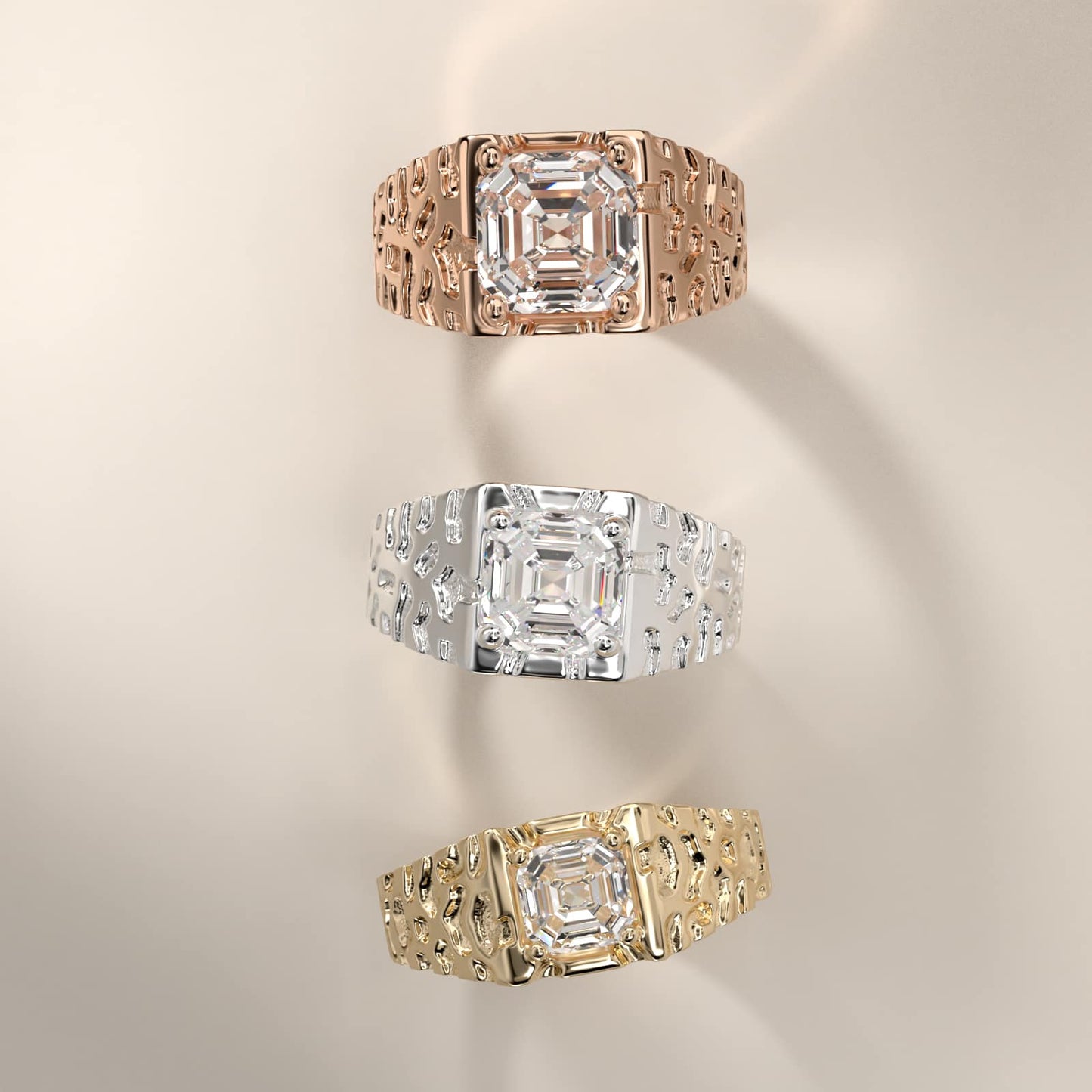 Men's Nugget Engagement Ring in 14k Rose Gold - Asscher Center