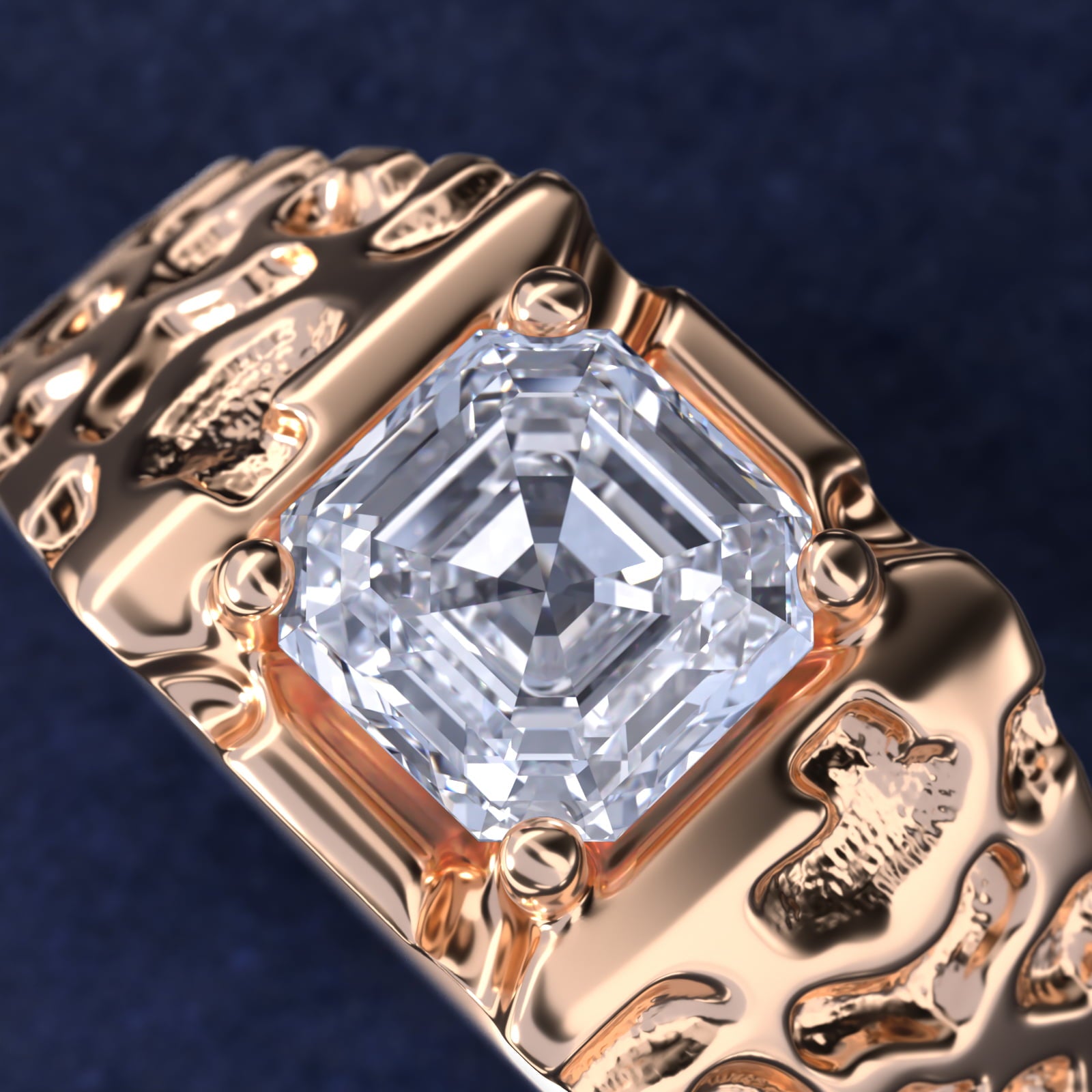 Men's Nugget Engagement Ring in 18k Rose Gold - Asscher Center