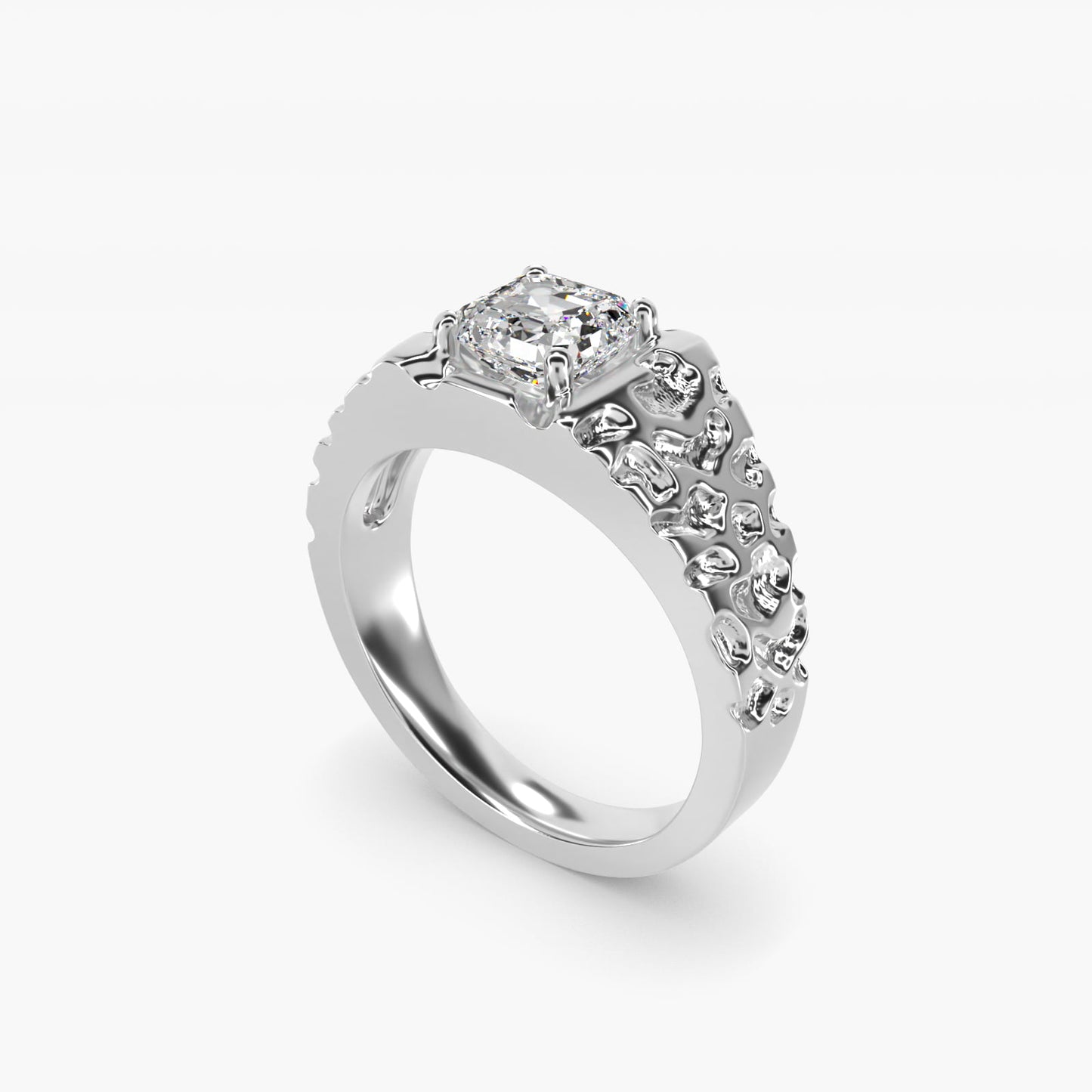 Men's Nugget Engagement Ring in 18k White Gold - Asscher Center