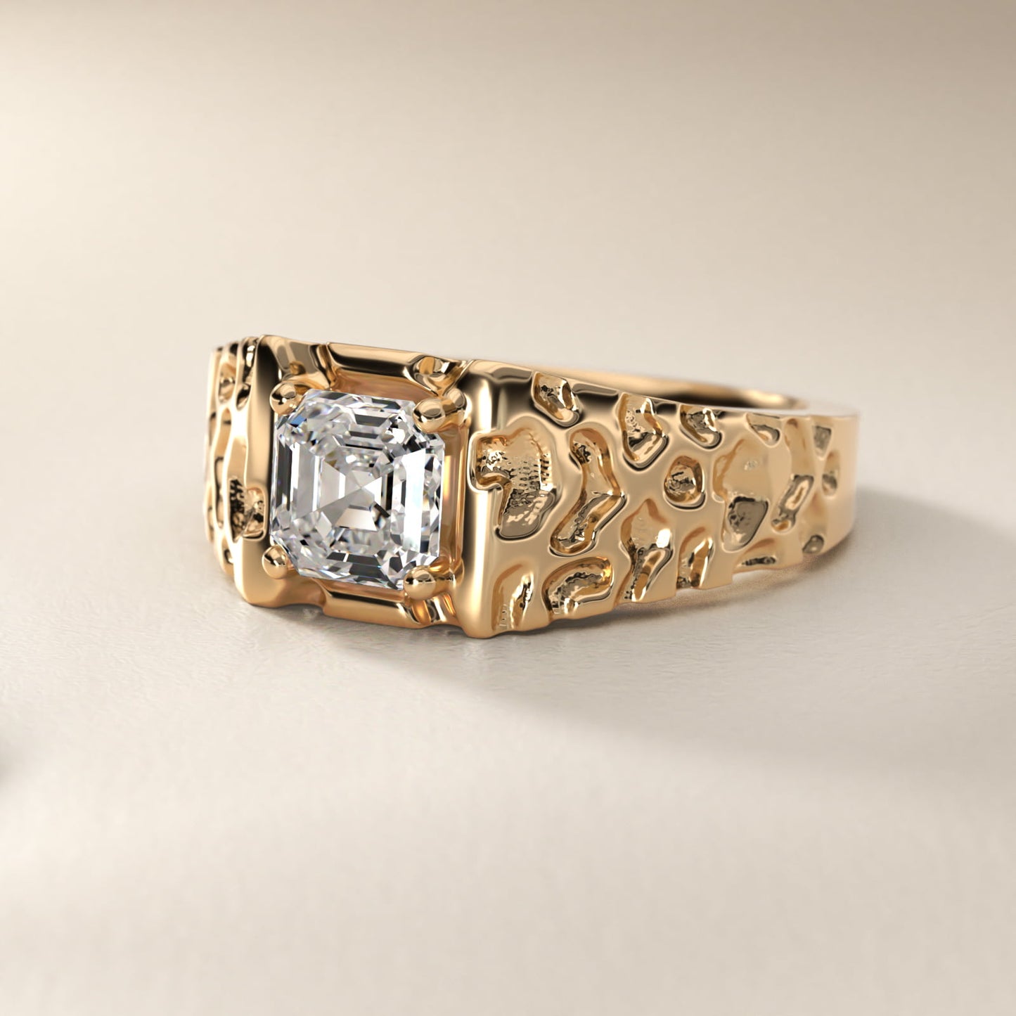 Men's Nugget Engagement Ring in 14k Yellow Gold - Asscher Center