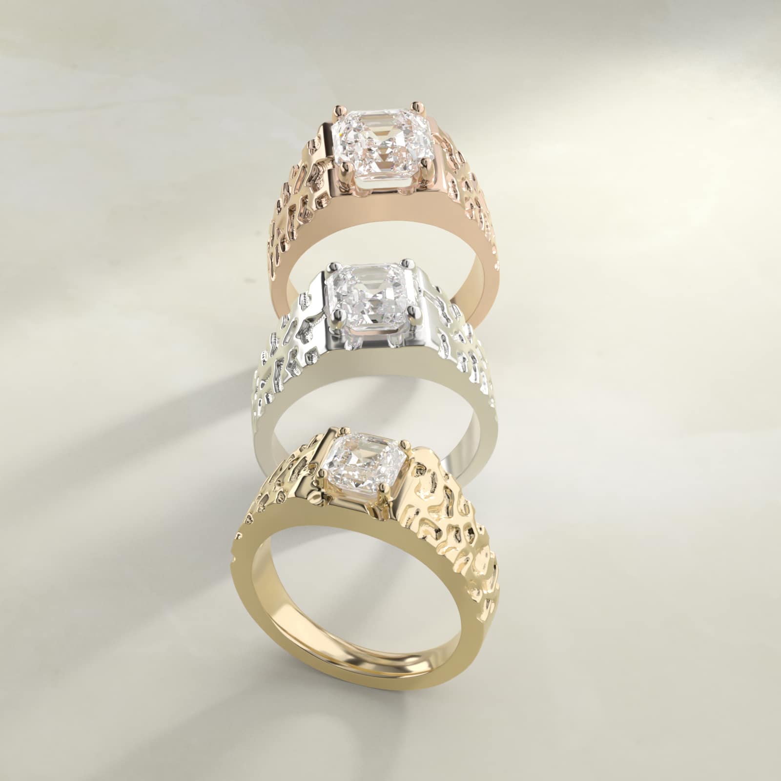 Men's Nugget Engagement Ring in 18k Yellow Gold - Asscher Center