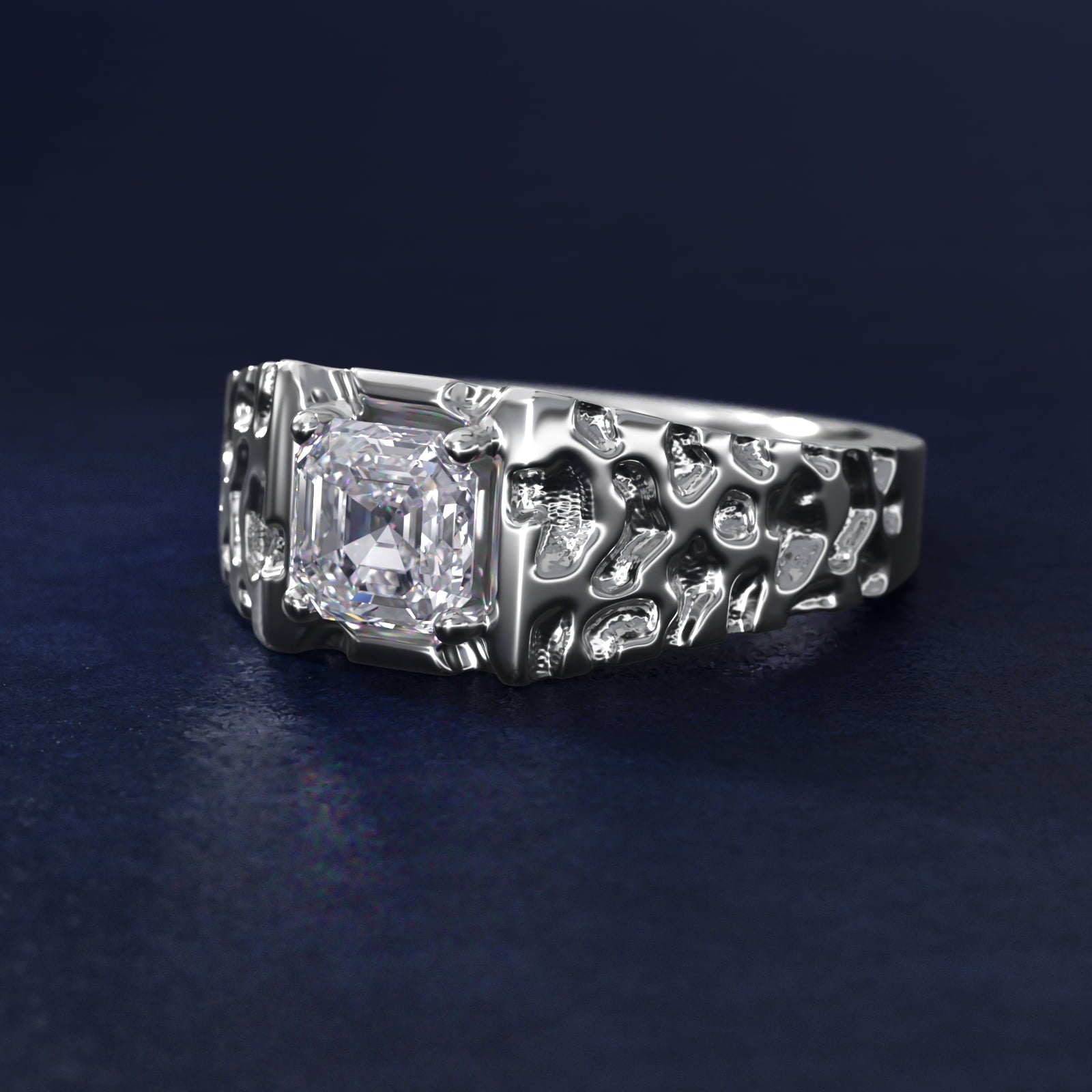 Men's Nugget Engagement Ring in Platinum - Asscher Center
