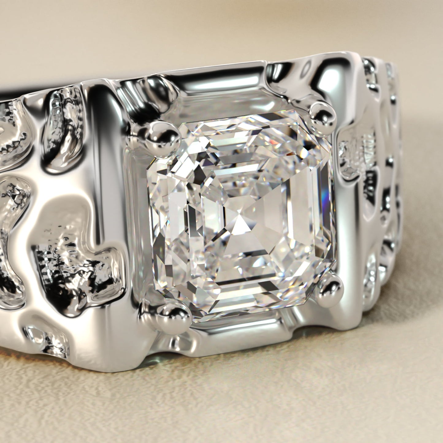 Men's Nugget Engagement Ring in Platinum - Asscher Center