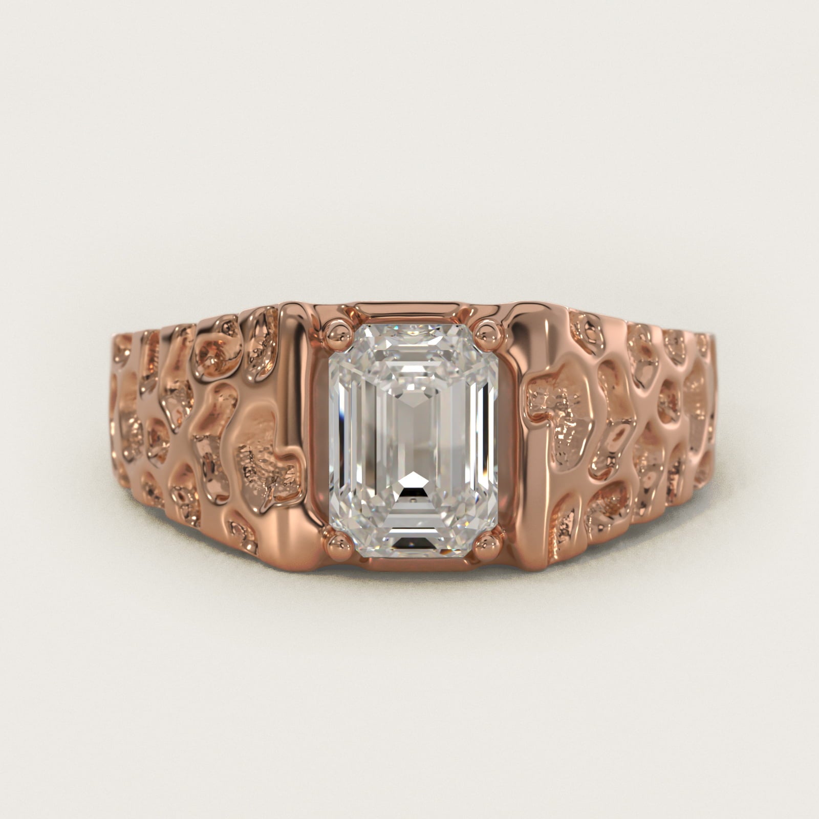 Men's Nugget Engagement Ring in 14k Rose Gold - Emerald Center