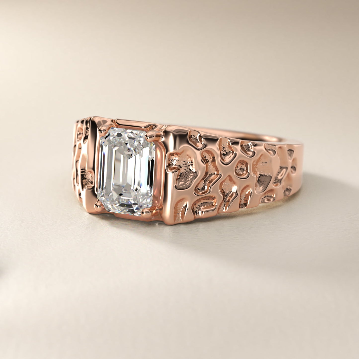 Men's Nugget Engagement Ring in 14k Rose Gold - Emerald Center