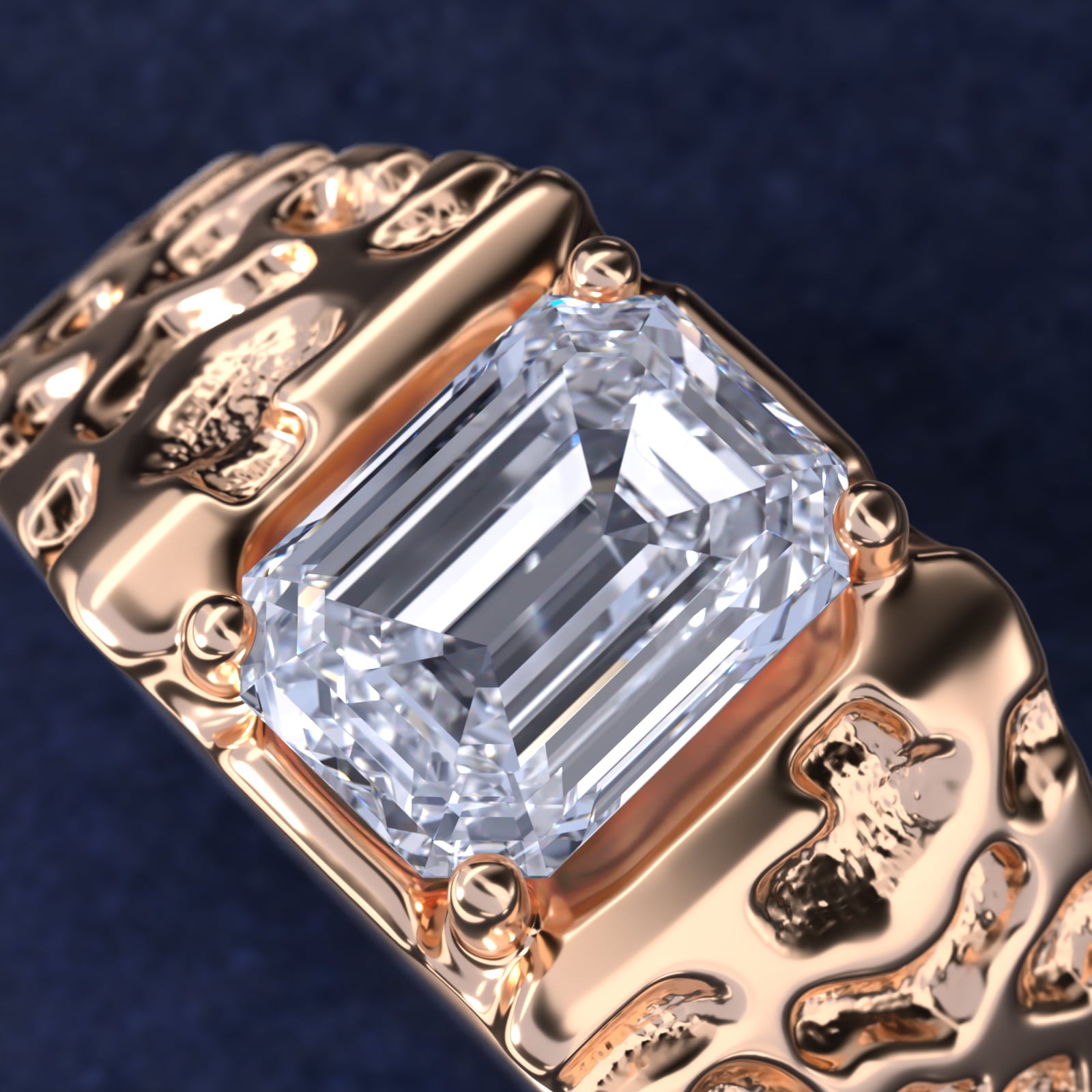 Men's Nugget Engagement Ring in 14k Rose Gold - Emerald Center