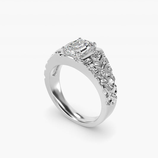 Men's Nugget Engagement Ring in 18k White Gold - Emerald Center