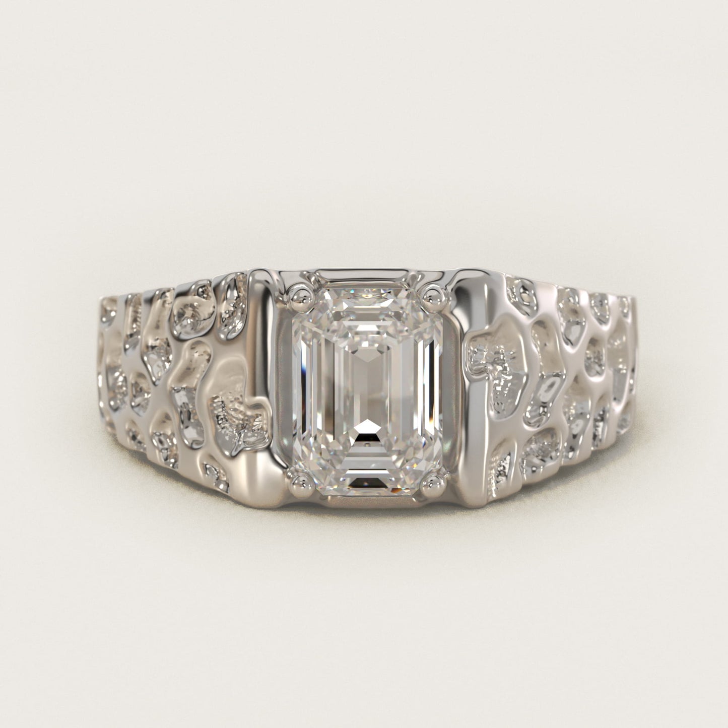 Men's Nugget Engagement Ring in 14k White Gold - Emerald Center