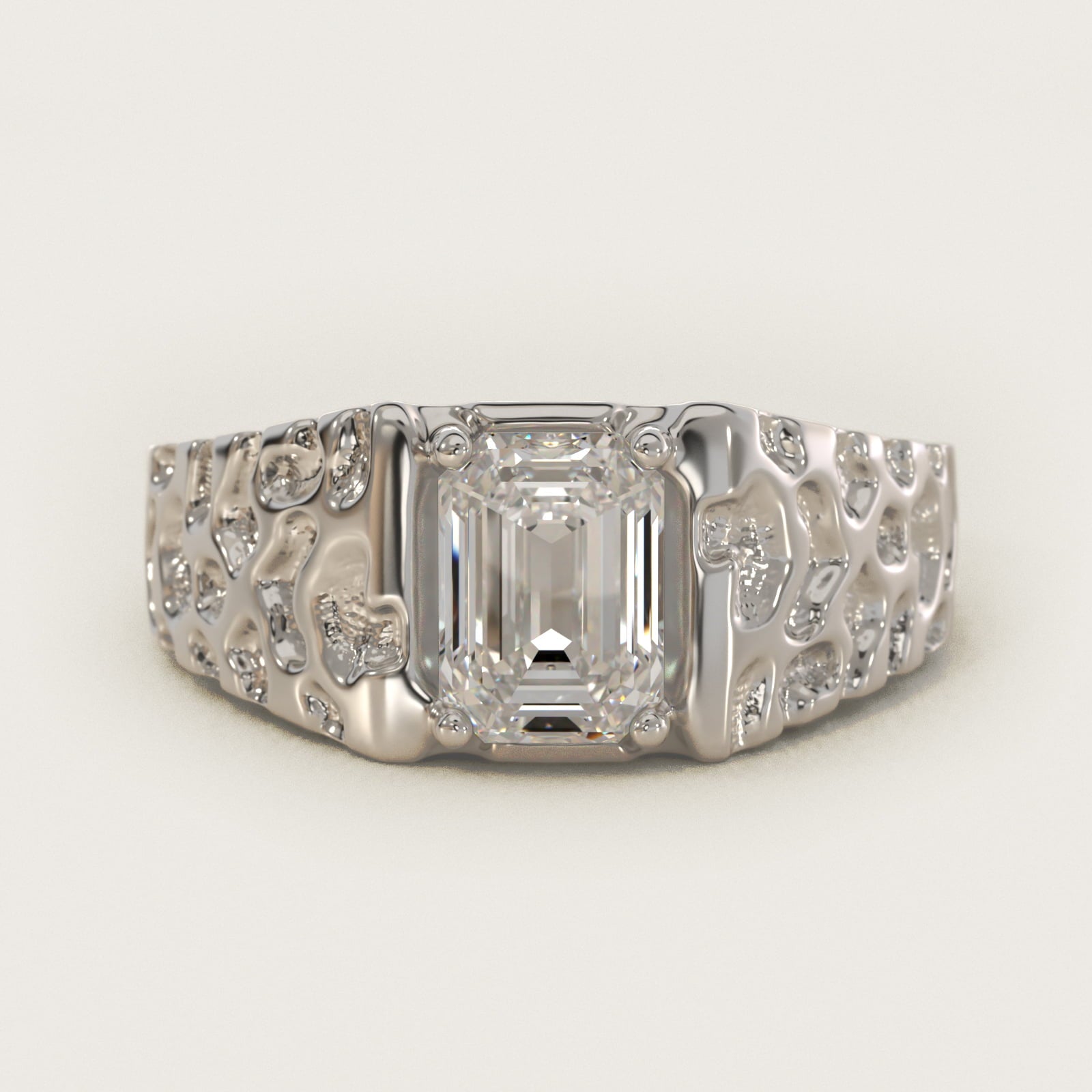 Men's Nugget Engagement Ring in 14k White Gold - Emerald Center