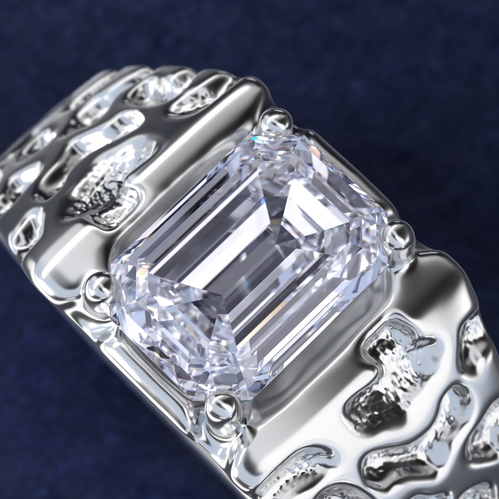 Men's Nugget Engagement Ring in 14k White Gold - Emerald Center