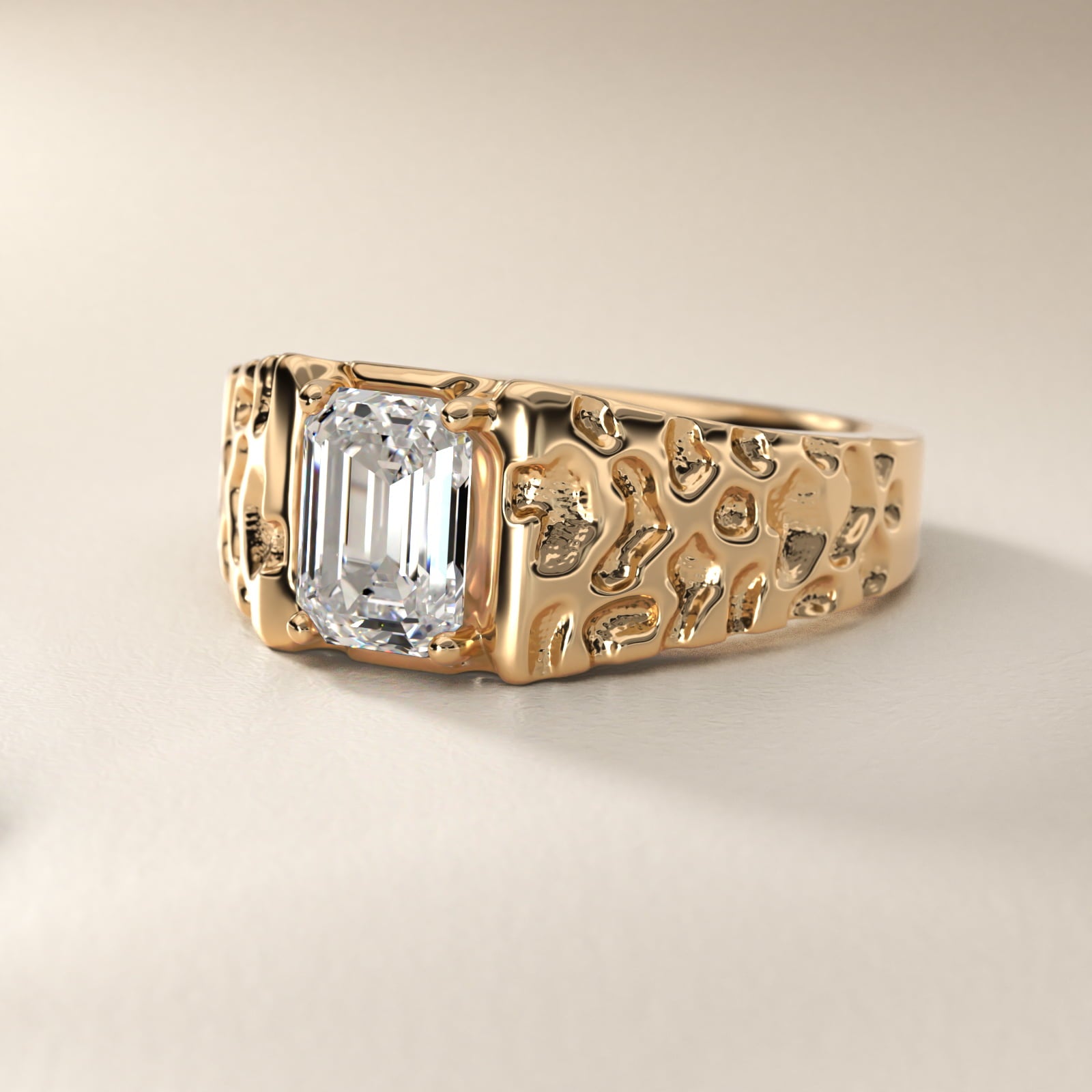 Men's Nugget Engagement Ring in 14k Yellow Gold - Emerald Center