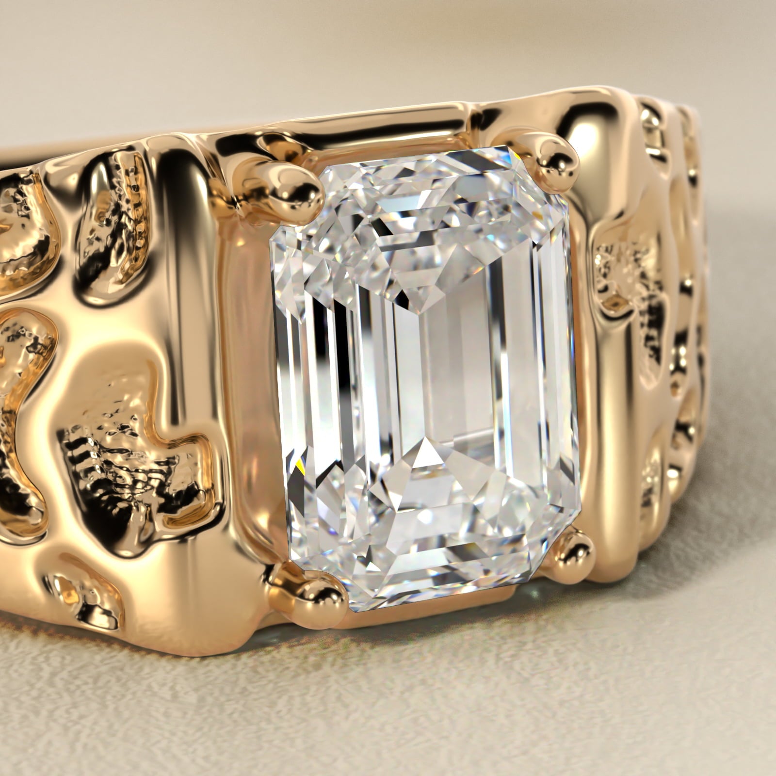 Men's Nugget Engagement Ring in 14k Yellow Gold - Emerald Center