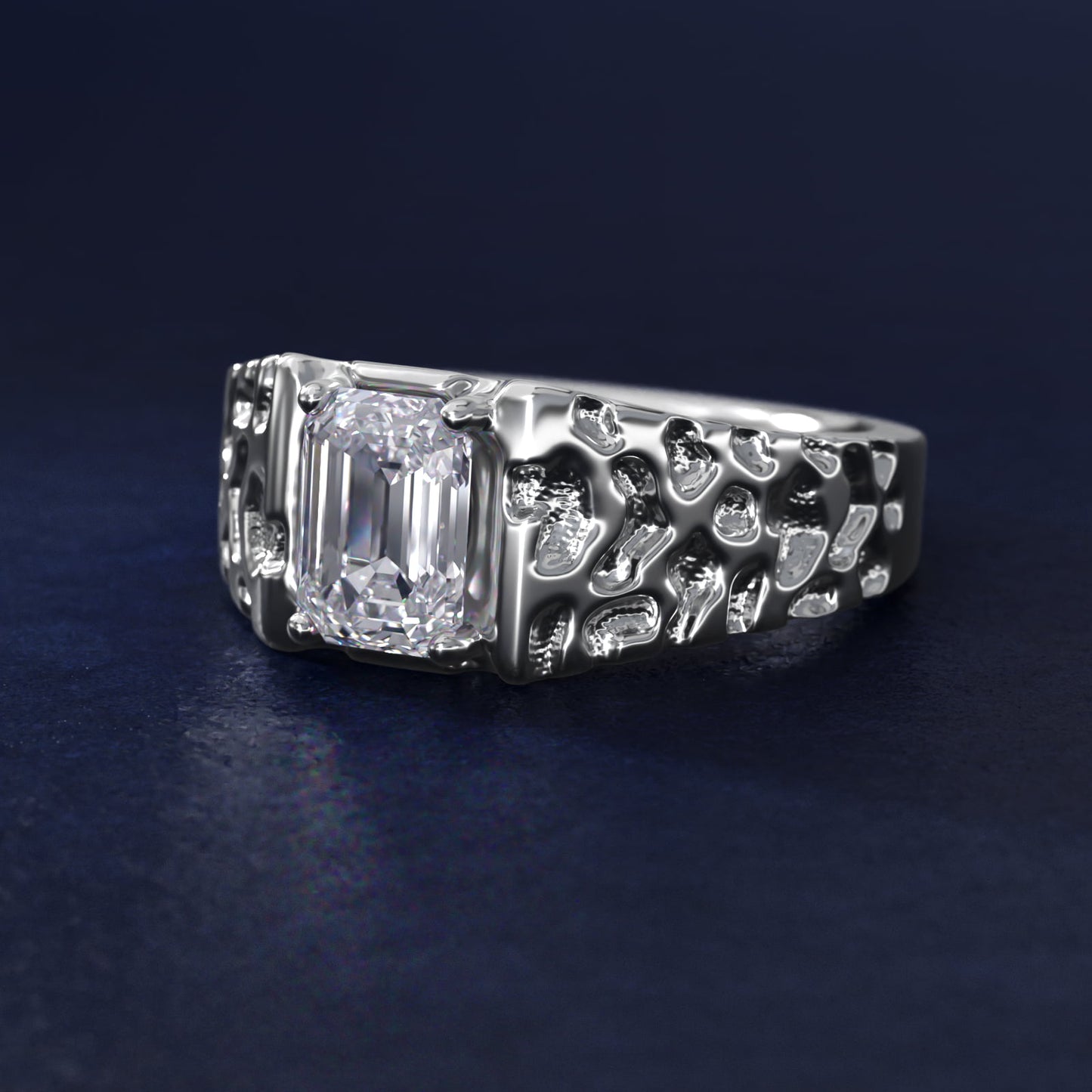 Men's Nugget Engagement Ring in Platinum - Emerald Center