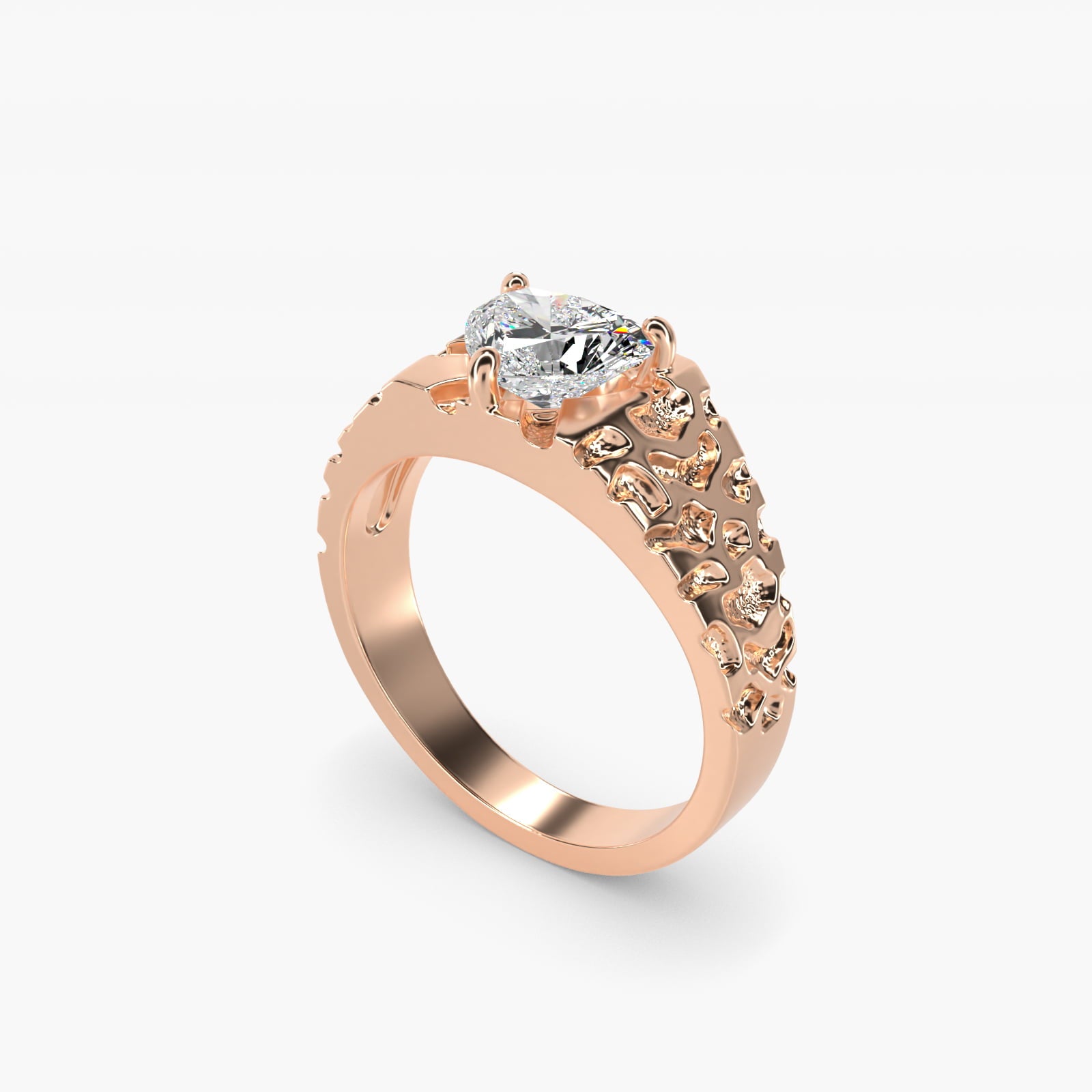 Men's Nugget Engagement Ring in 18k Rose Gold - Heart Center
