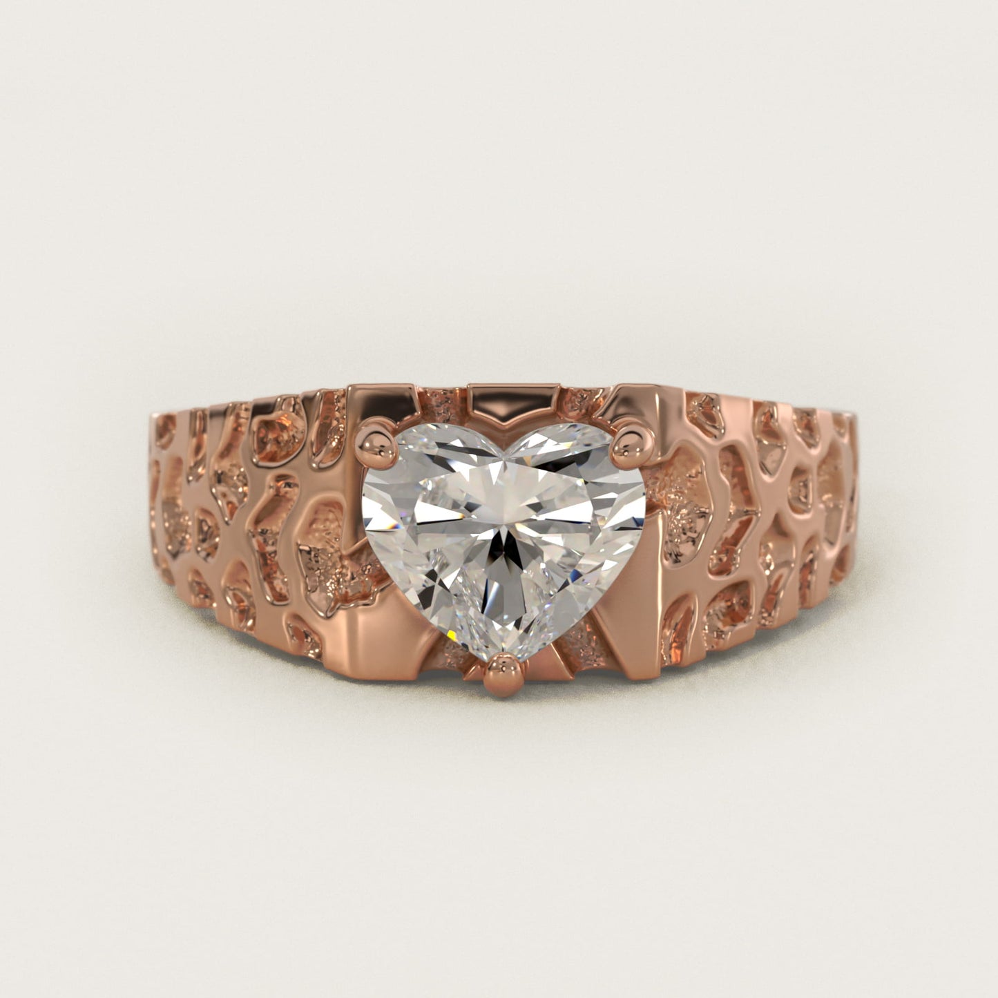 Men's Nugget Engagement Ring in 14k Rose Gold - Heart Center