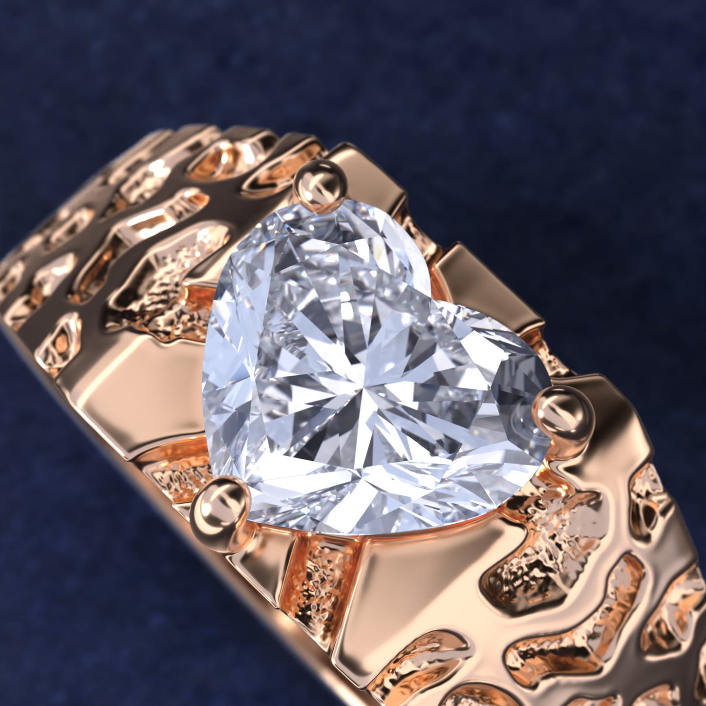 Men's Nugget Engagement Ring in 14k Rose Gold - Heart Center