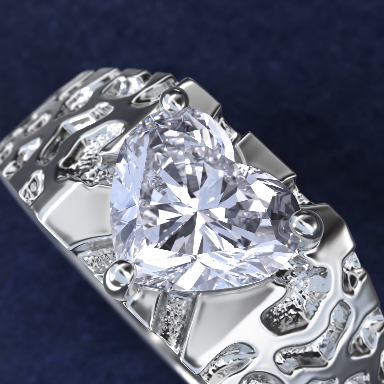 Men's Nugget Engagement Ring in 14k White Gold - Heart Center