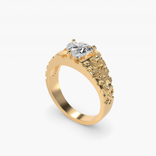 Men's Nugget Engagement Ring in 14k Yellow Gold - Heart Center