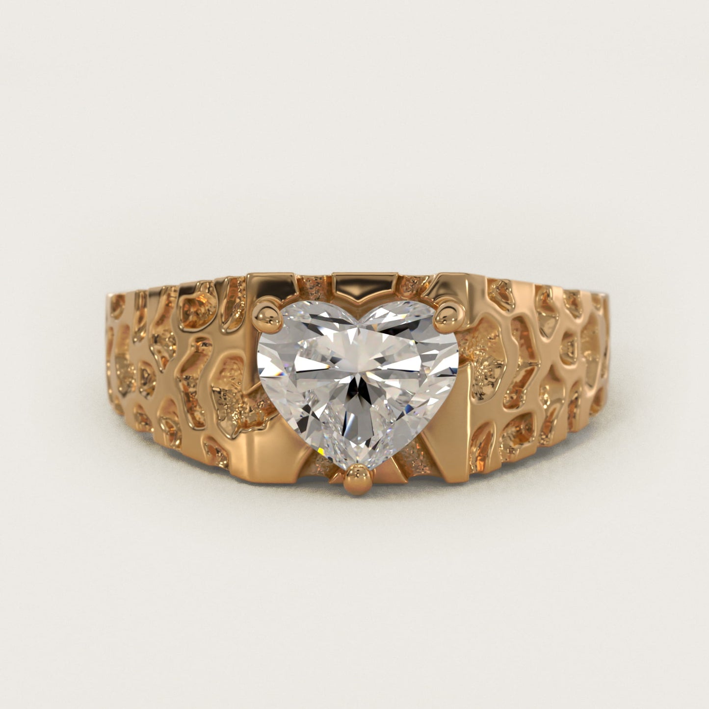 Men's Nugget Engagement Ring in 18k Yellow Gold - Heart Center