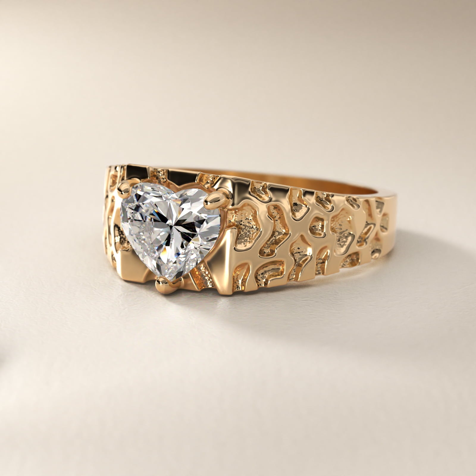 Men's Nugget Engagement Ring in 14k Yellow Gold - Heart Center