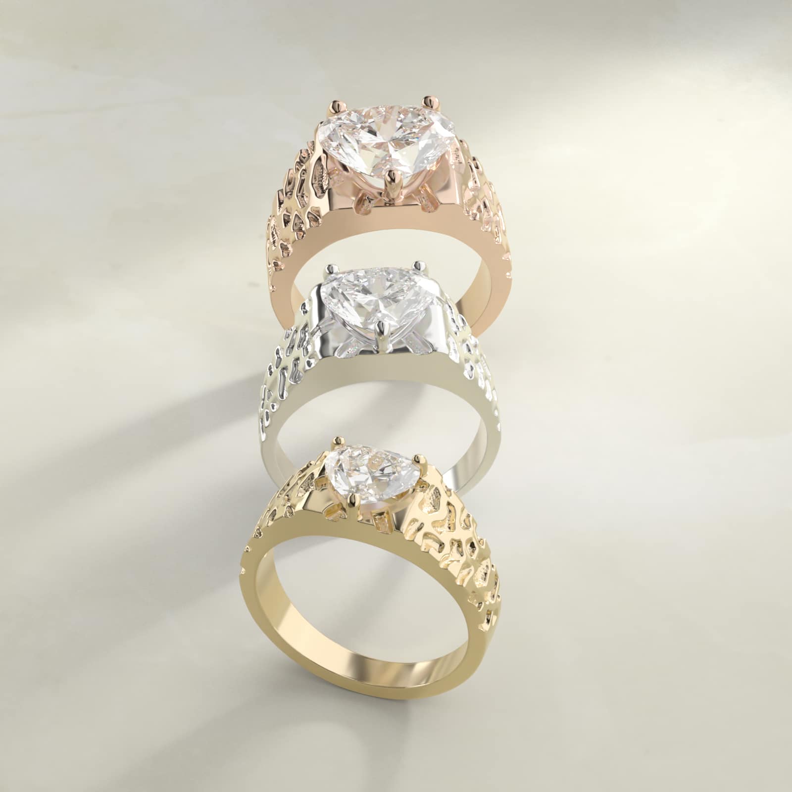 Men's Nugget Engagement Ring in 14k Yellow Gold - Heart Center