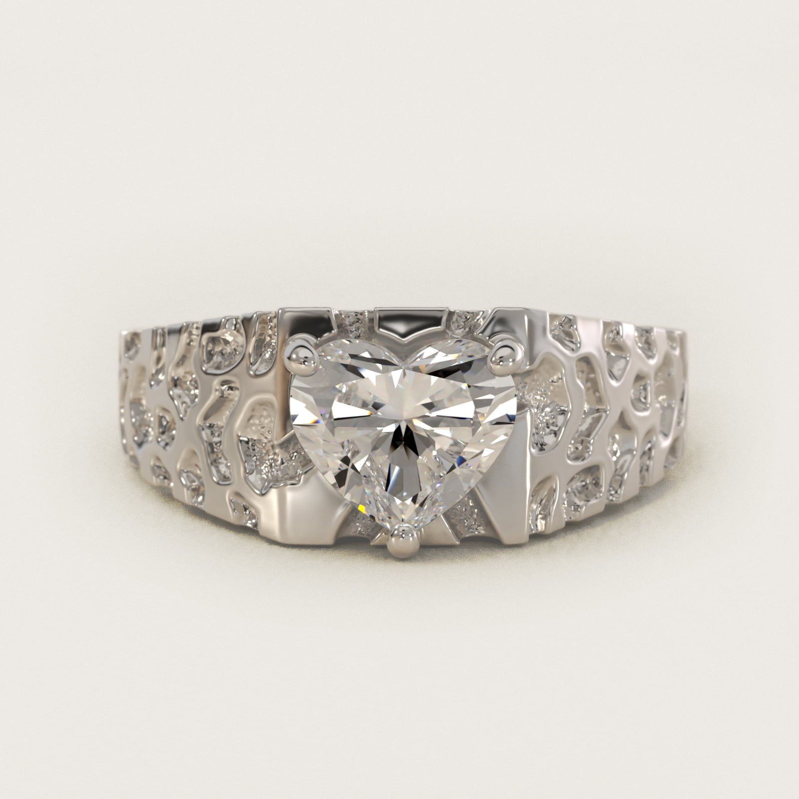 Men's Nugget Engagement Ring in Platinum - Heart Center