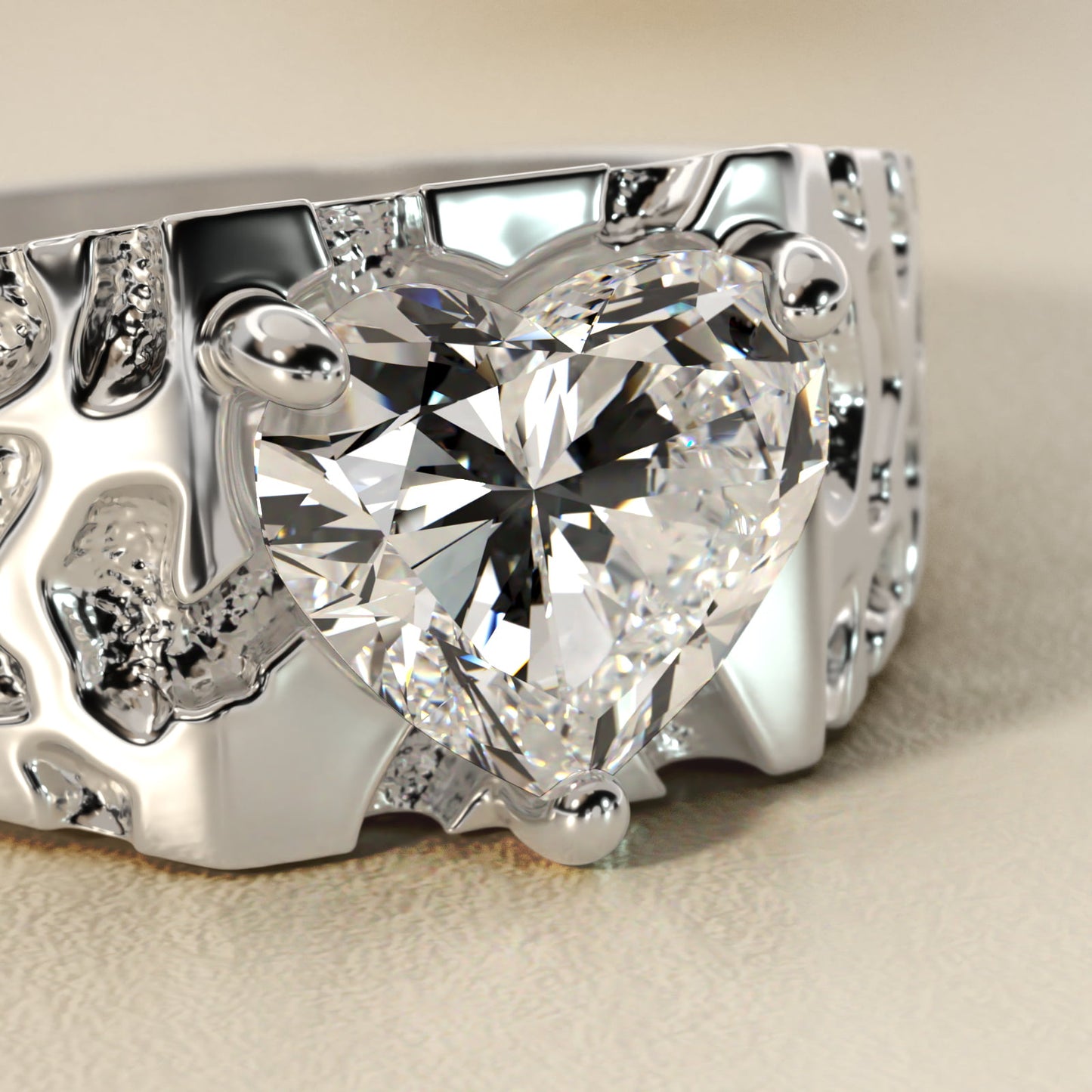 Men's Nugget Engagement Ring in Platinum - Heart Center