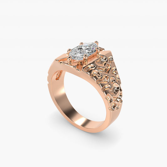 Men's Nugget Engagement Ring in 18k Rose Gold - Marquise Center